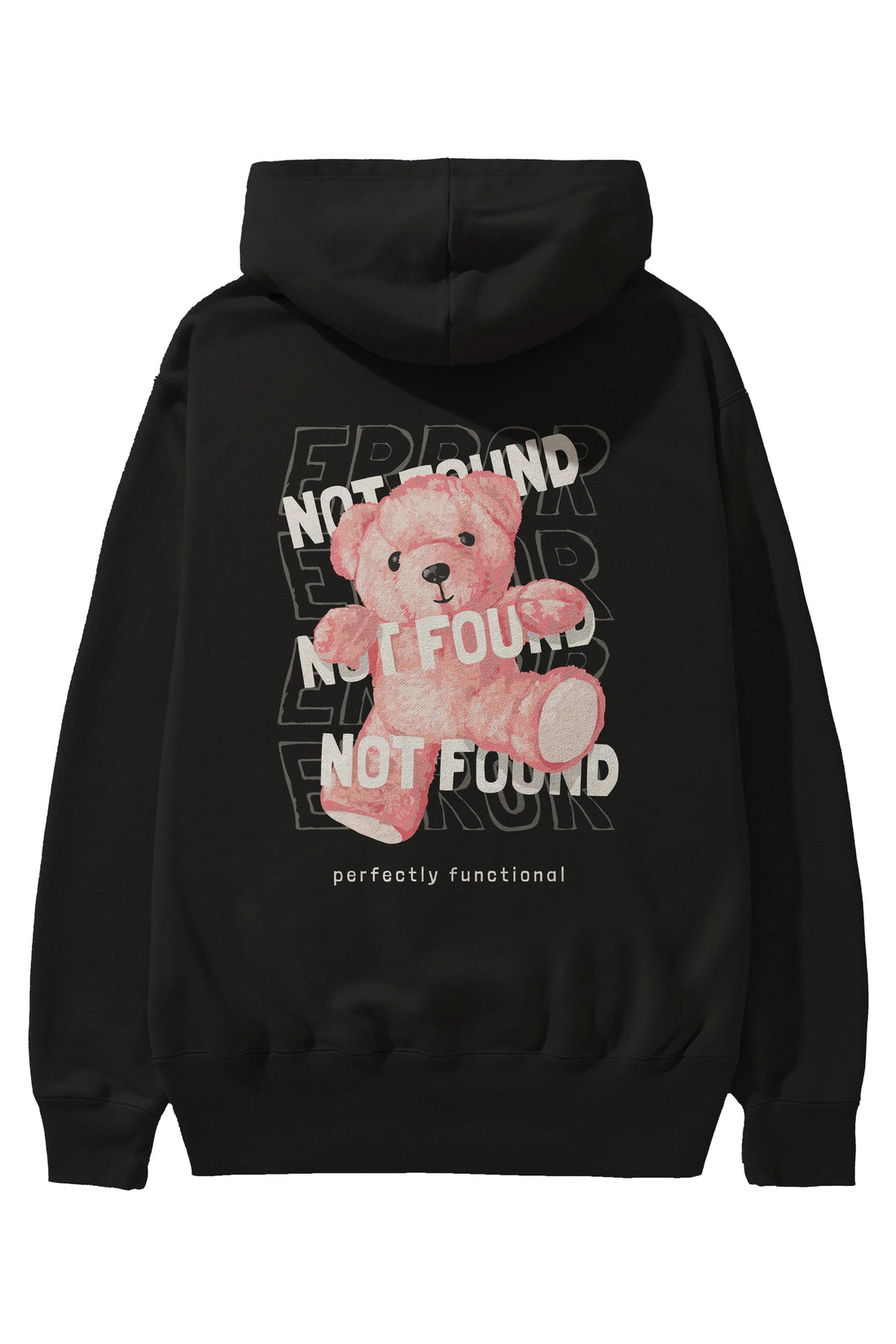 Error Not Found Bear Arka Baskılı Hoodie Oversize Kapüşonlu Sweatshirt Erkek Kadın Unisex
