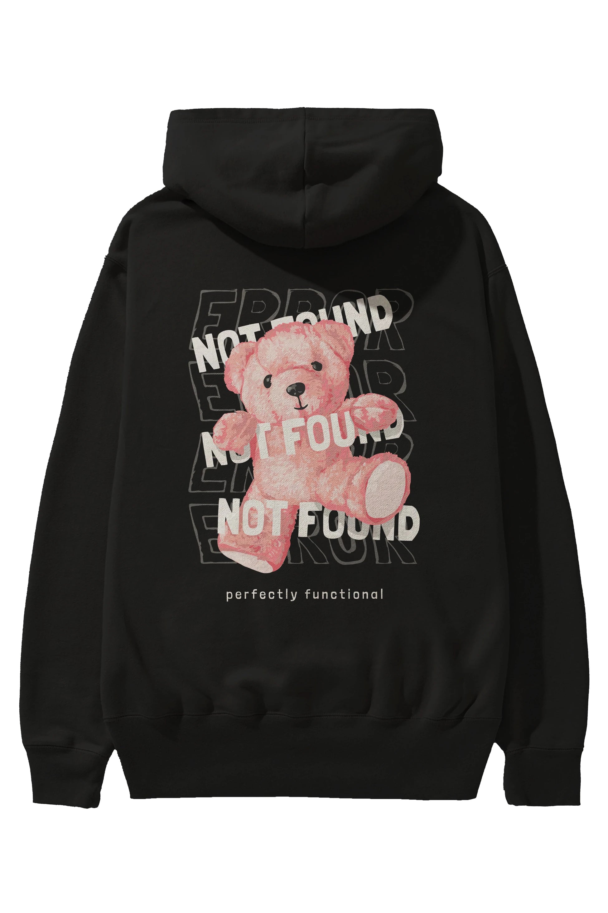 Error Not Found Bear Arka Baskılı Hoodie Oversize Kapüşonlu Sweatshirt Erkek Kadın Unisex
