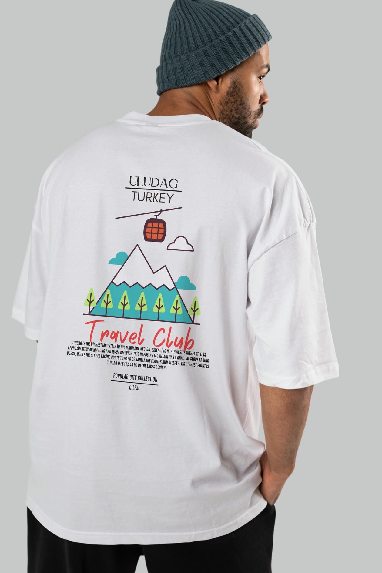 Uludağ Turkey Arka Baskılı Oversize t-shirt Erkek Kadın Pamuk Bisiklet Yaka tişort