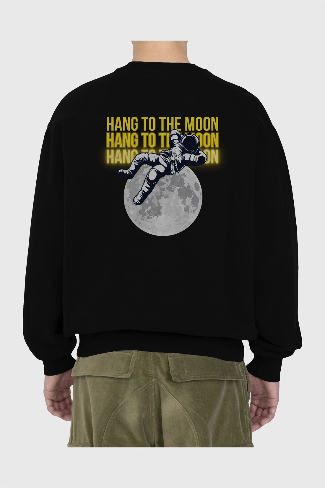 Hang to the Moon Yazılı Arka Baskılı Oversize Sweatshirt Erkek Kadın Unisex