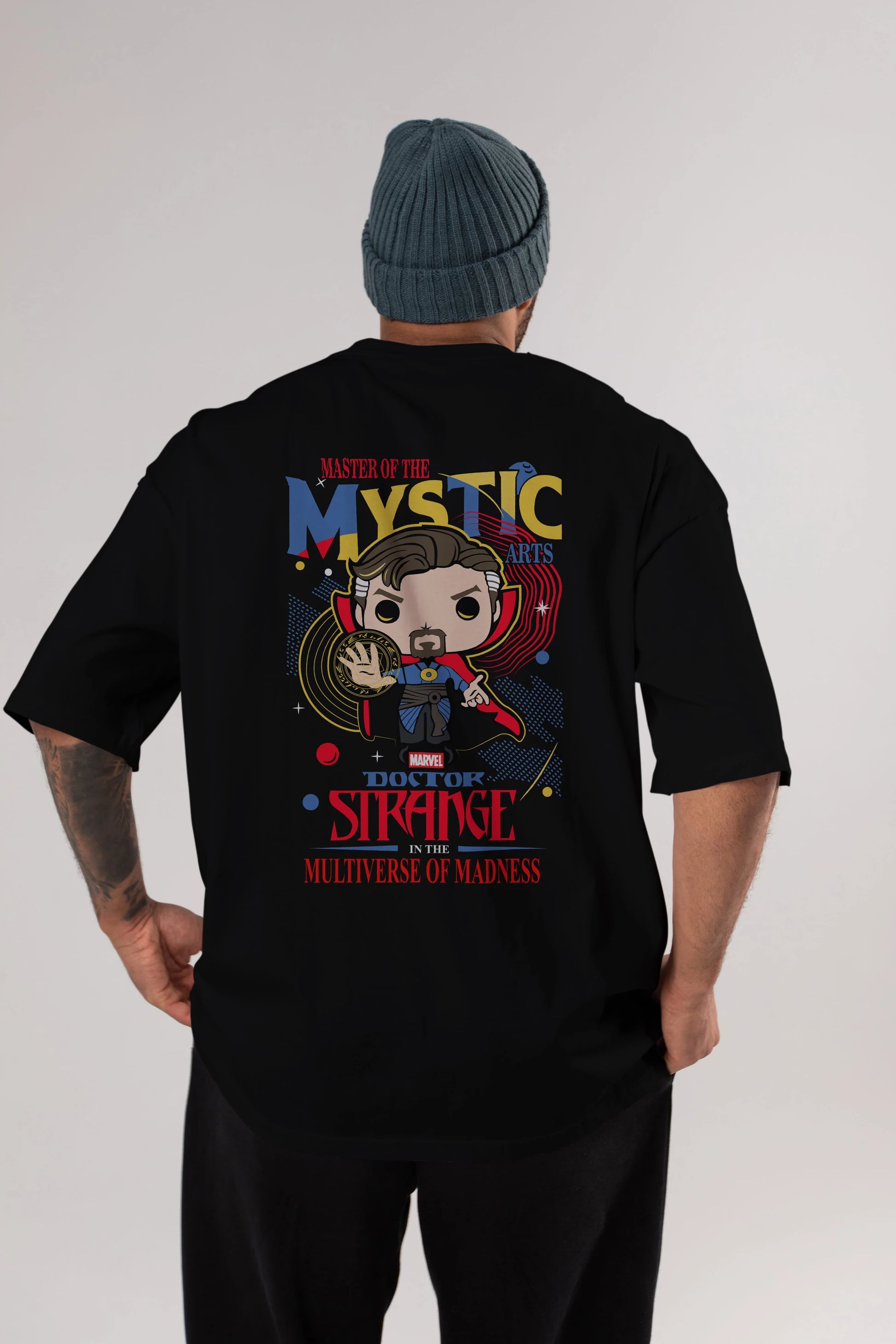 Doctor Strange Arka Baskılı Oversize t-shirt Erkek Kadın Unisex %100 Pamuk Bisiklet Yaka tişort