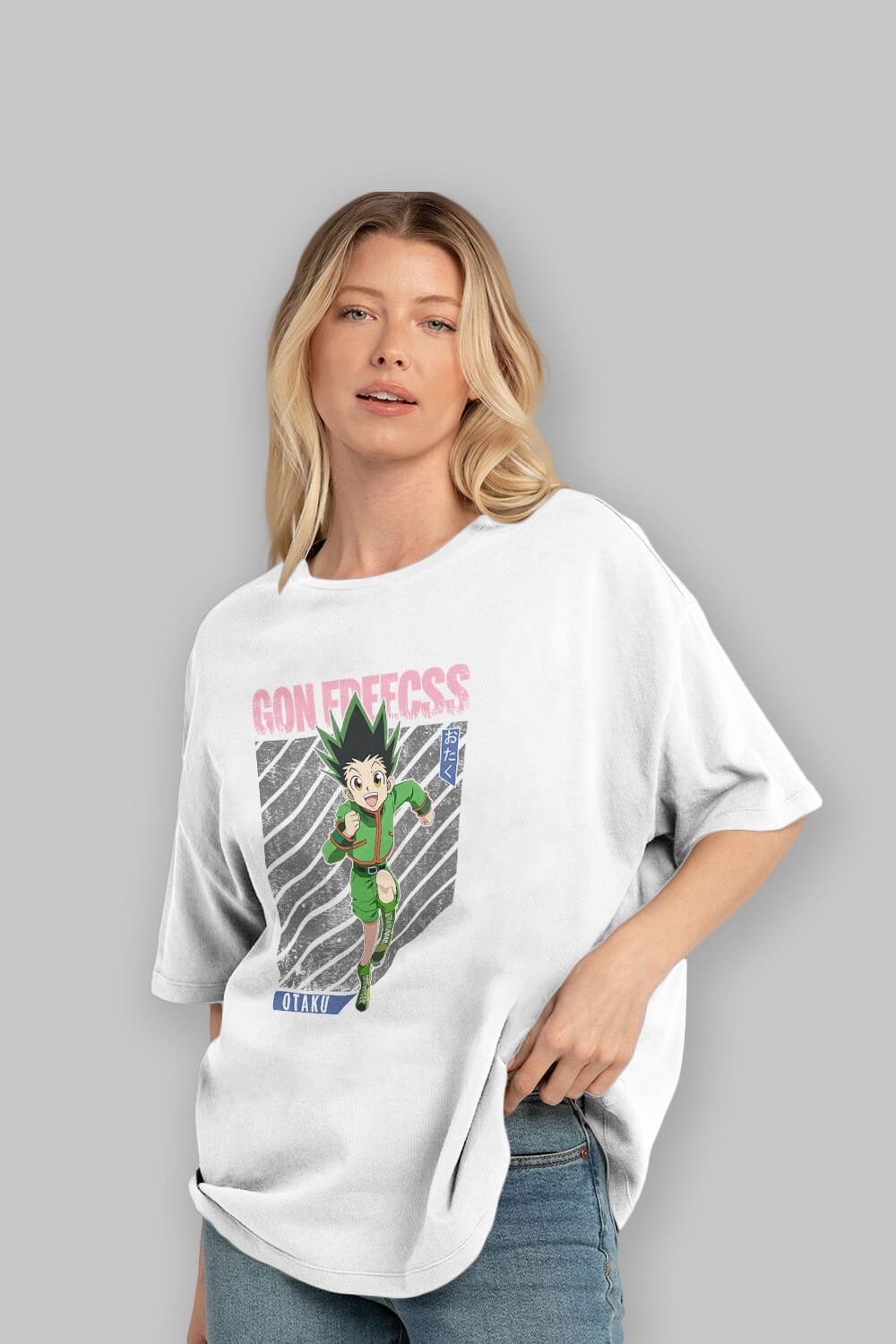 Gon Freecss HUNTER X HUNTER Anime Ön Baskılı Oversize t-shirt %100 pamuk Erkek Kadın Unisex
