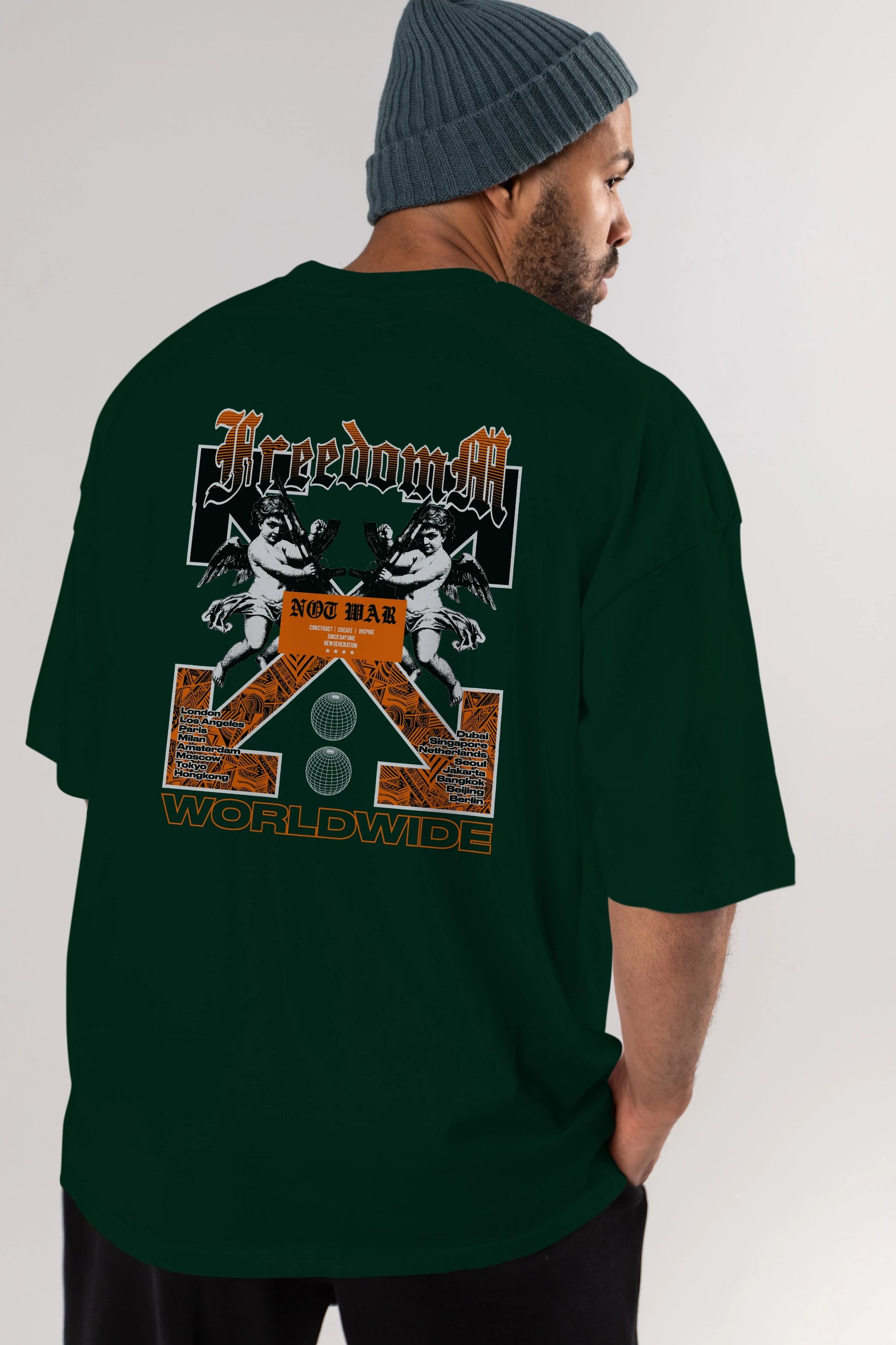 Freedom Worldwide Arka Baskılı Oversize t-shirt Erkek Kadın Unisex
