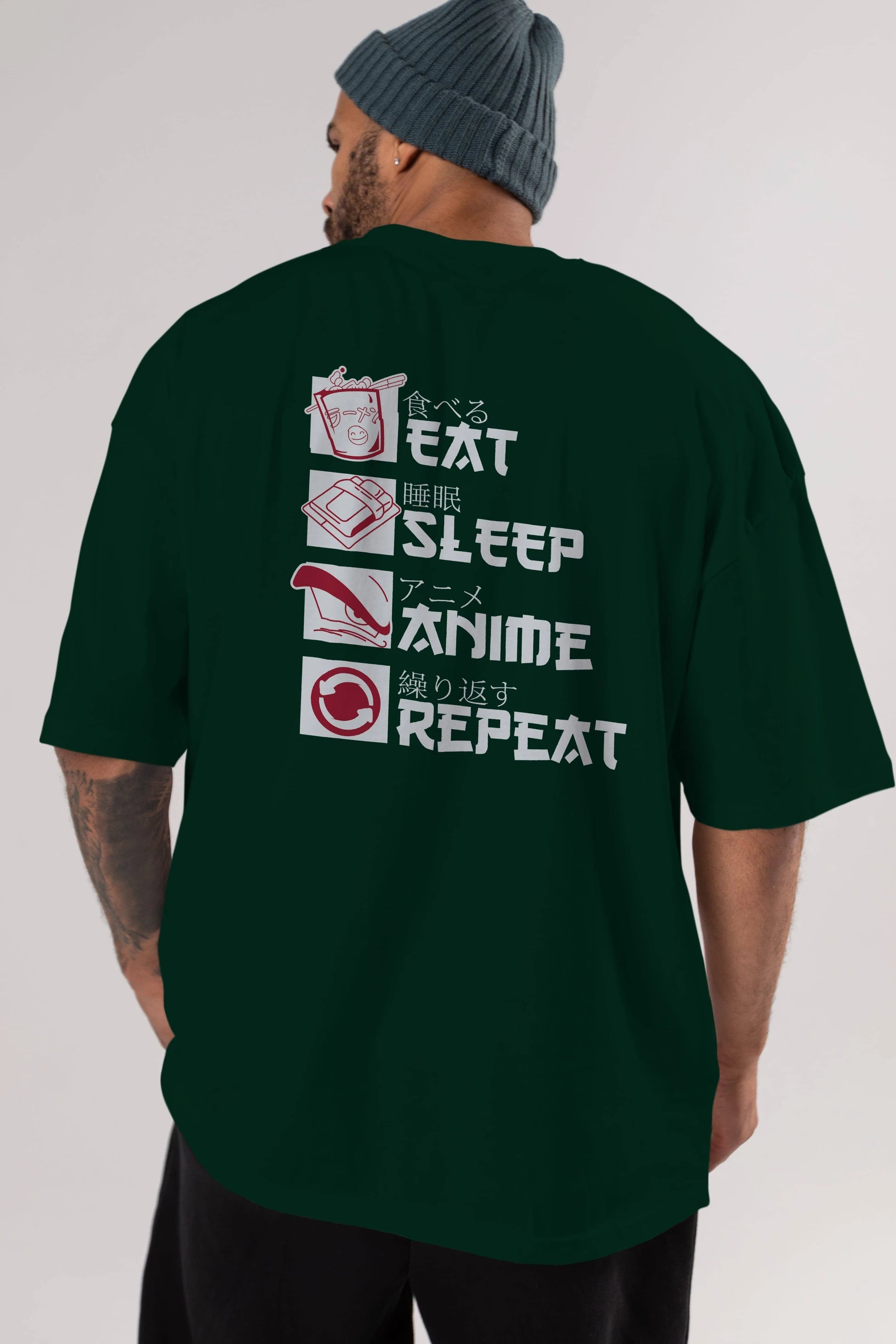 Eat, Sleep, Anime, Repeat Anime Arka Baskılı Oversize t-shirt Erkek Kadın Unisex