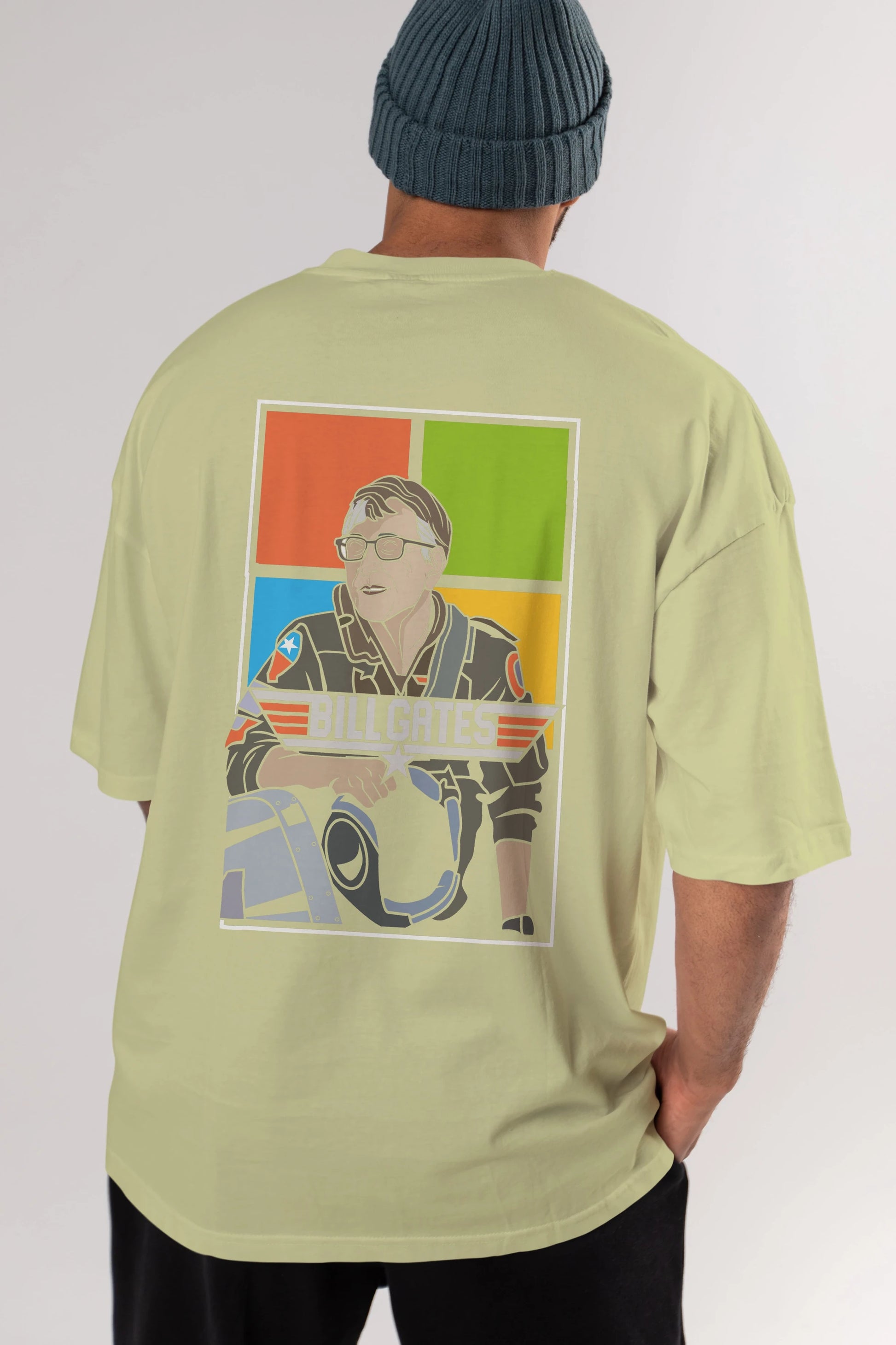 Bill Gates Top Gun Arka Baskılı Oversize t-shirt Erkek Kadın Unisex %100 Pamuk tişort