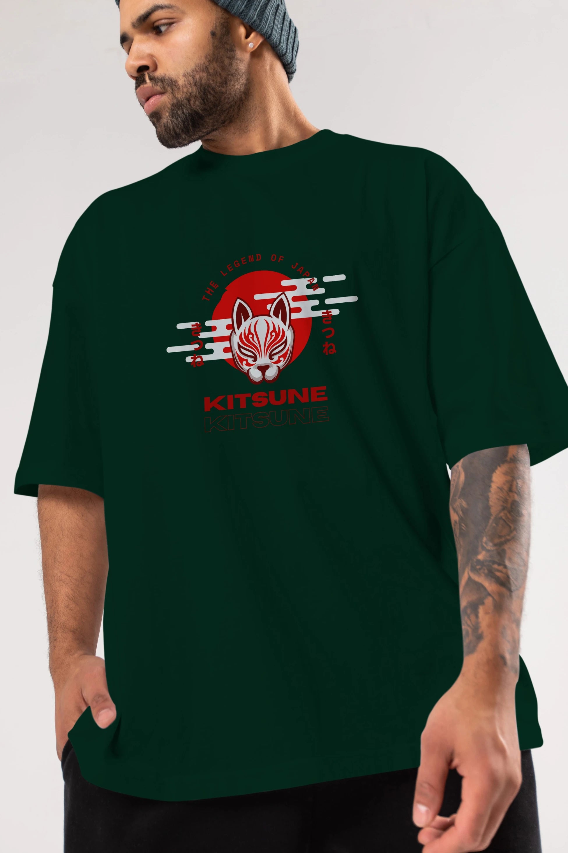 Kitsune Mask Ön Baskılı Oversize t-shirt Erkek Kadın Unisex