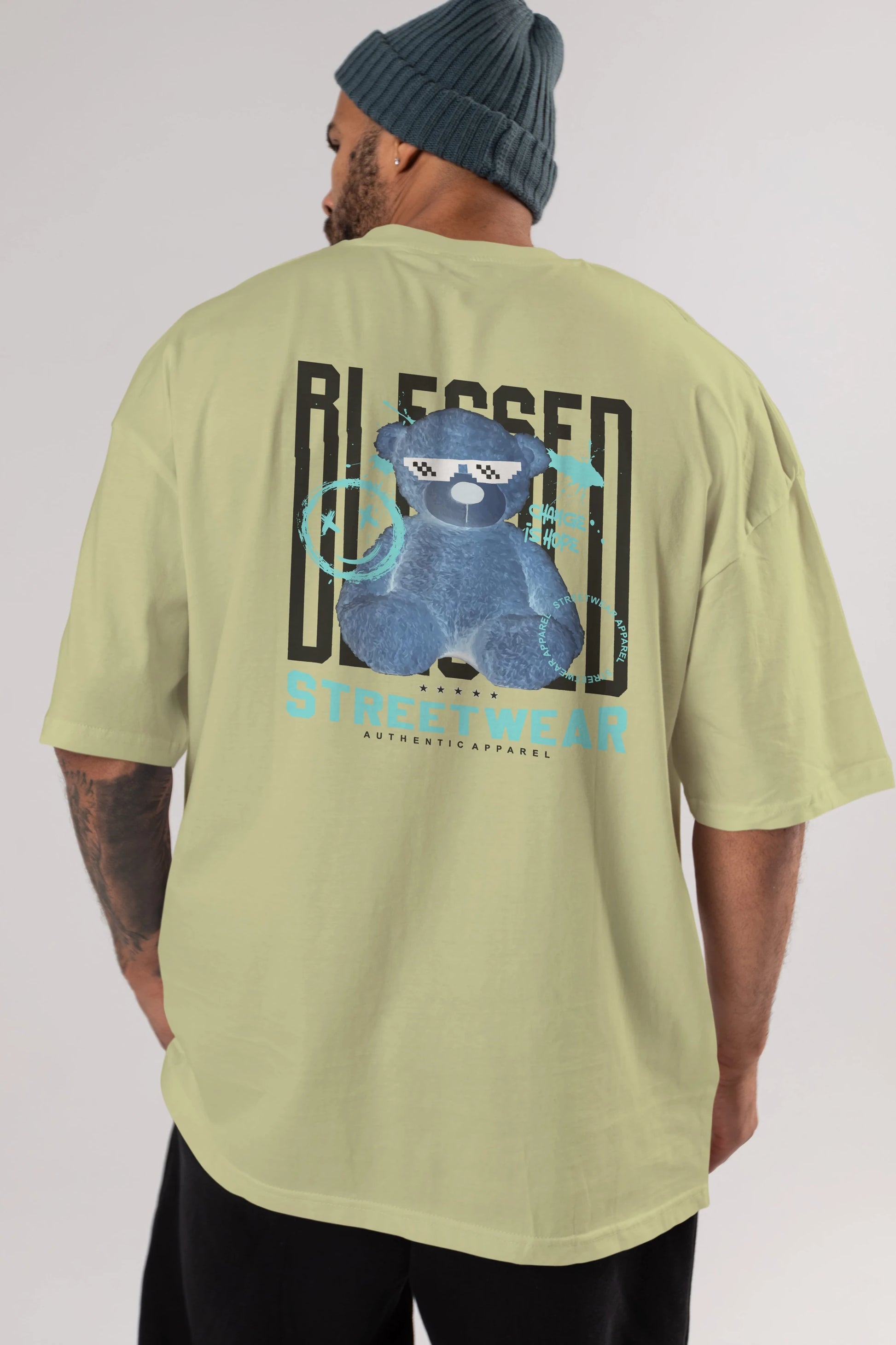 Blessed Bear Arka Baskılı Oversize t-shirt Erkek Kadın Unisex