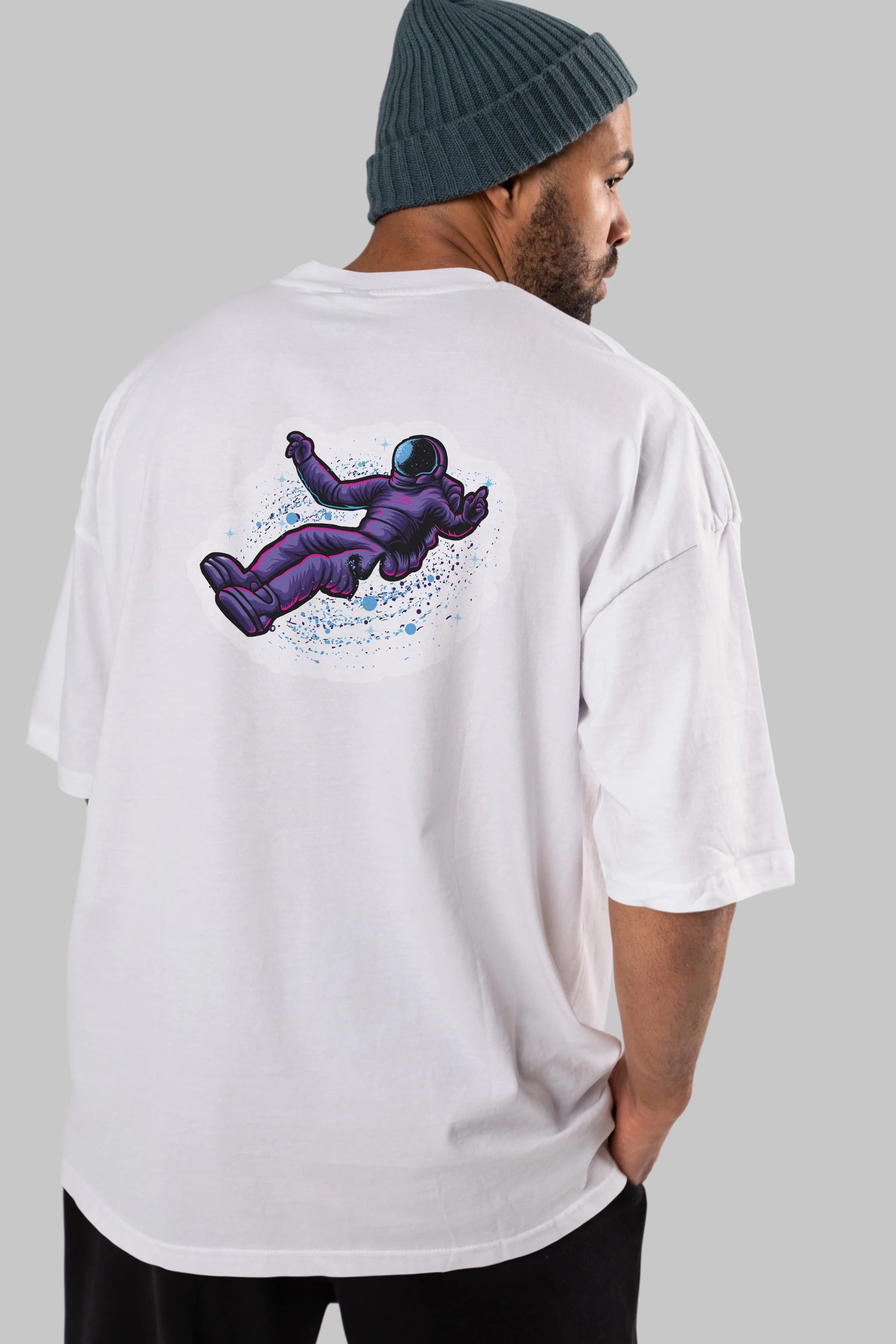 Having fun in outer space sticker Arka Baskılı Oversize t-shirt Erkek Kadın Unisex