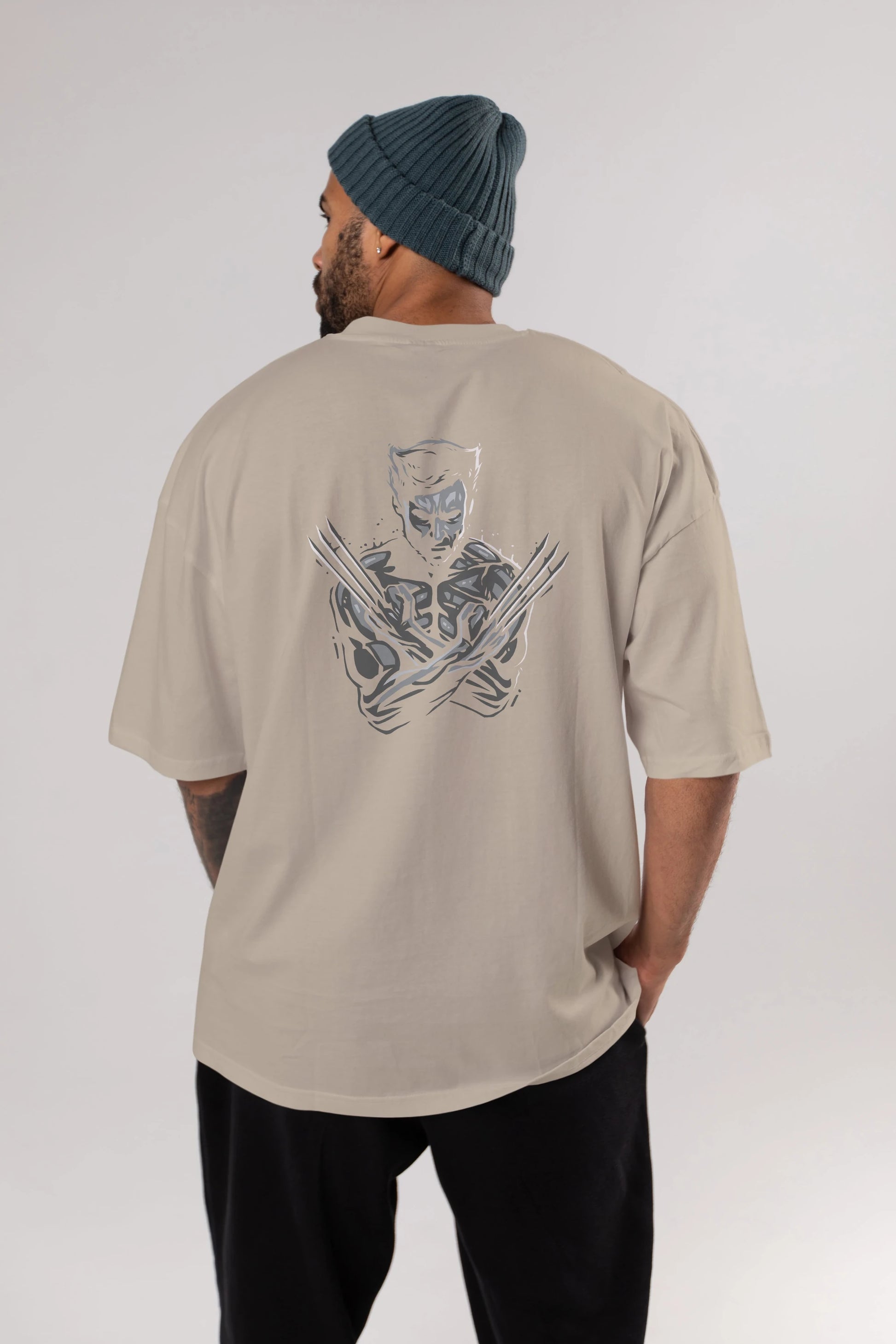 Wolverine Arka Baskılı Oversize t-shirt Erkek Kadın Unisex %100 Pamuk Bisiklet Yaka tişort