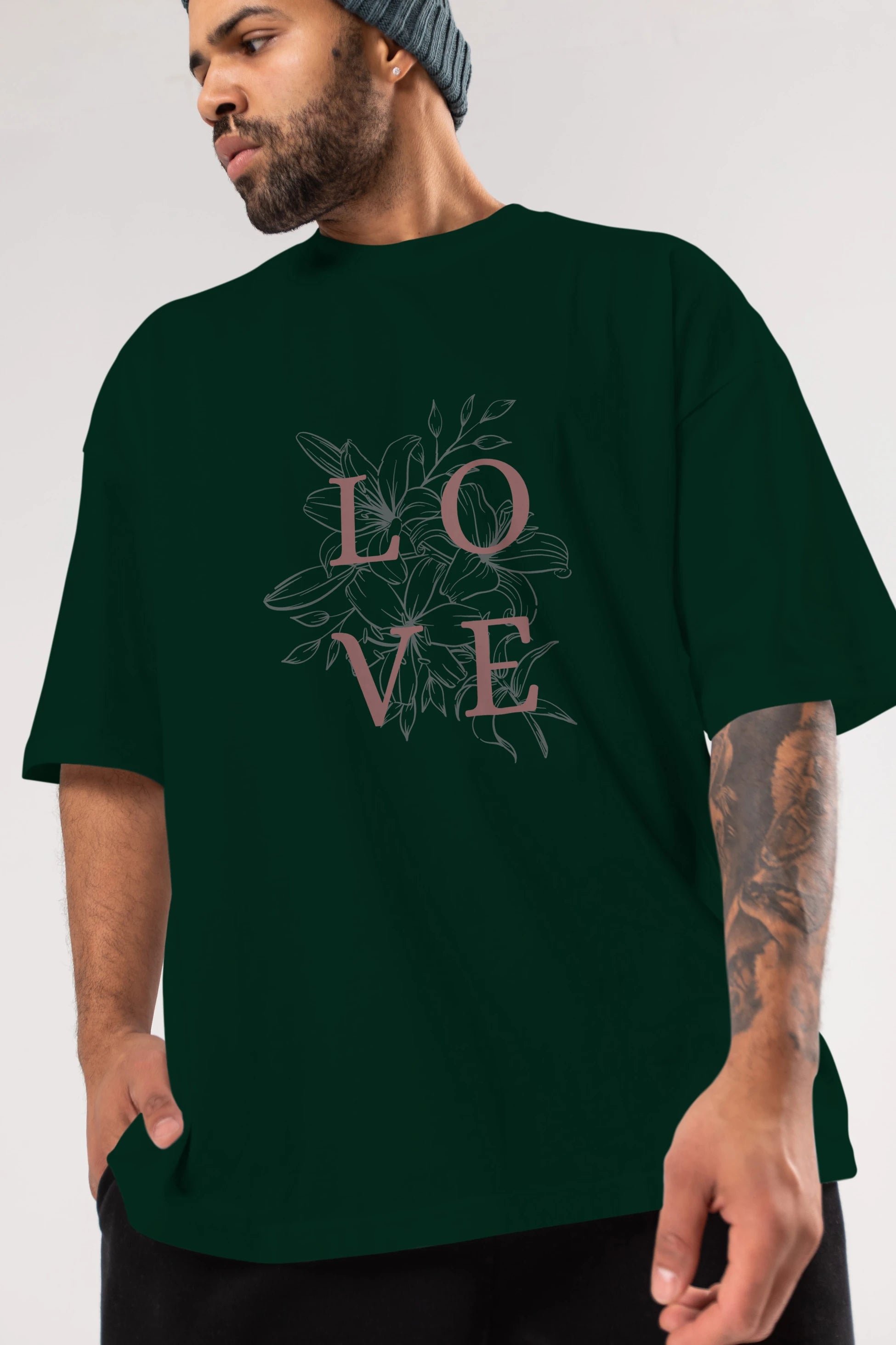 Love Yazılı Ön Baskılı Oversize t-shirt Erkek Kadın Unisex