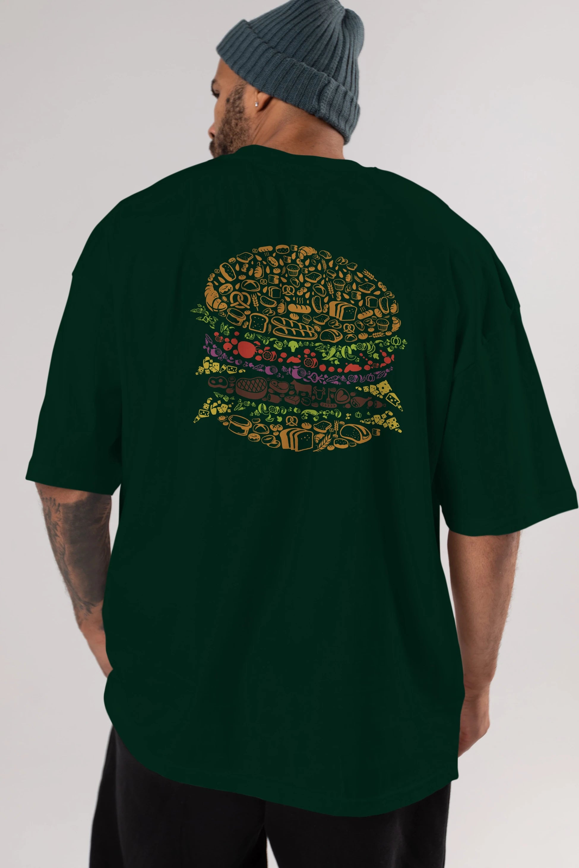 Burger Arka Baskılı Oversize t-shirt %100 pamuk Erkek Kadın Unisex