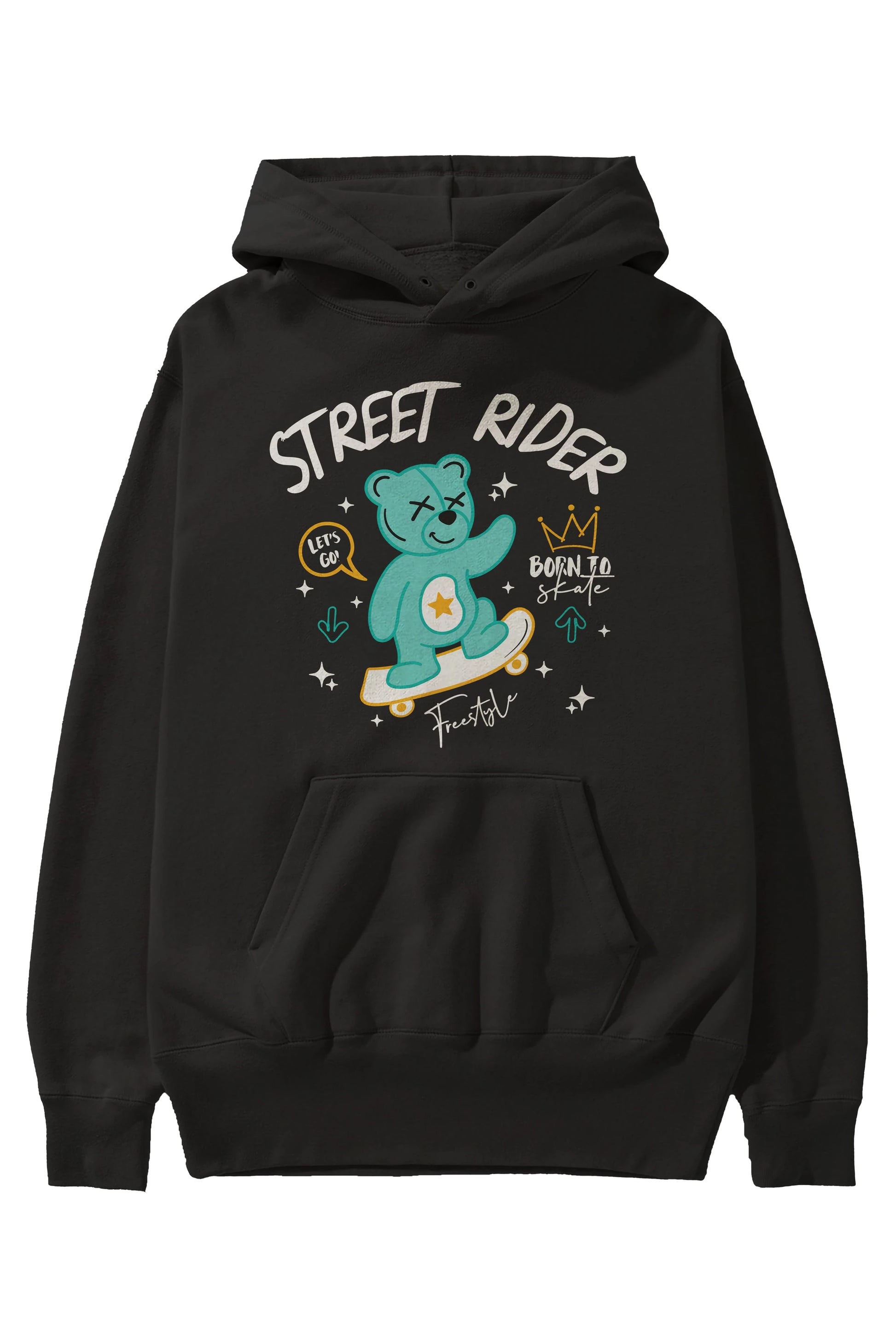 Street Rider Bear Ön Baskılı Hoodie Oversize Kapüşonlu Sweatshirt Erkek Kadın Unisex