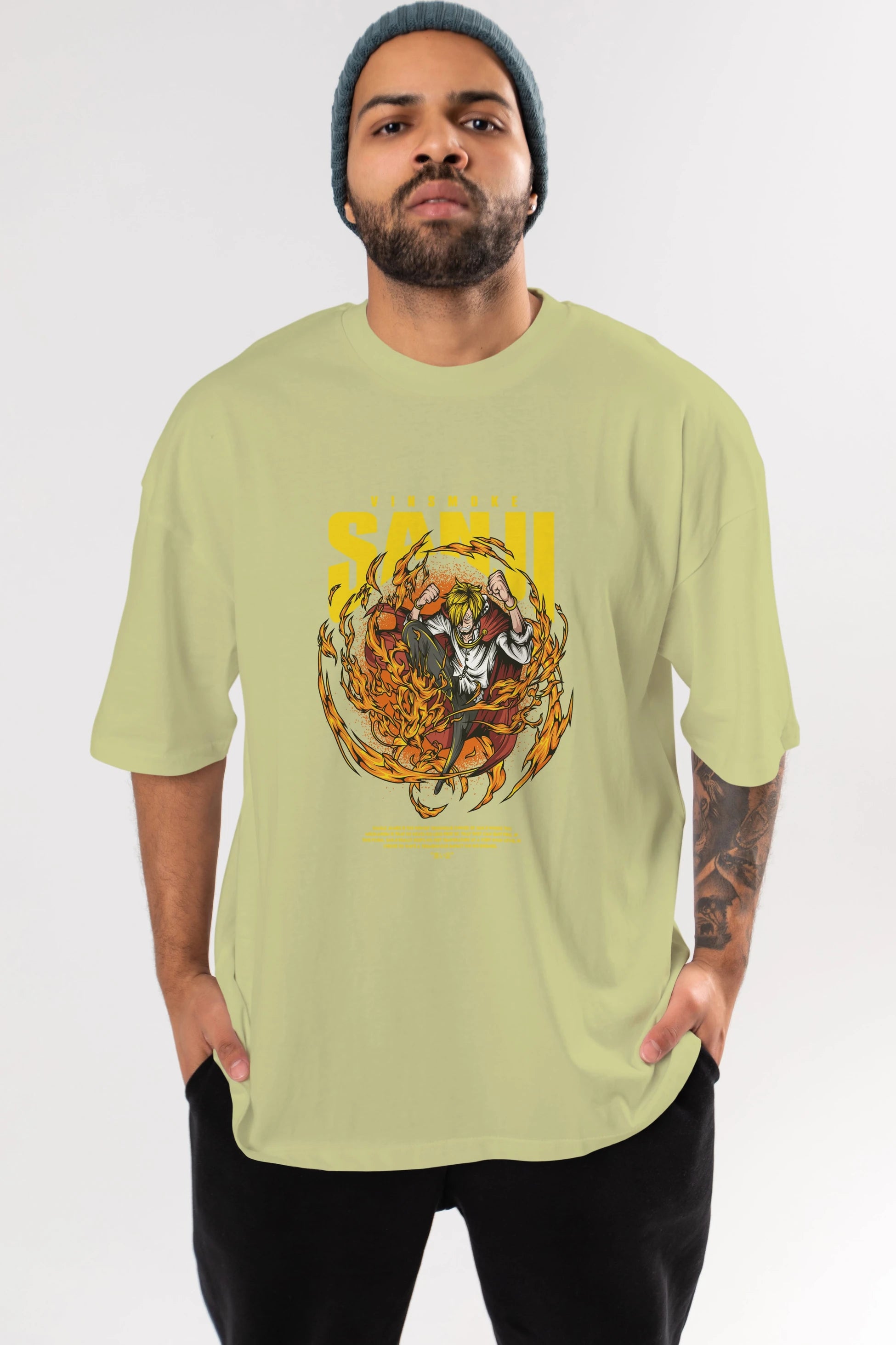 Vinsmoke Sanji Anime Ön Baskılı Oversize t-shirt %100 pamuk Erkek Kadın Unisex