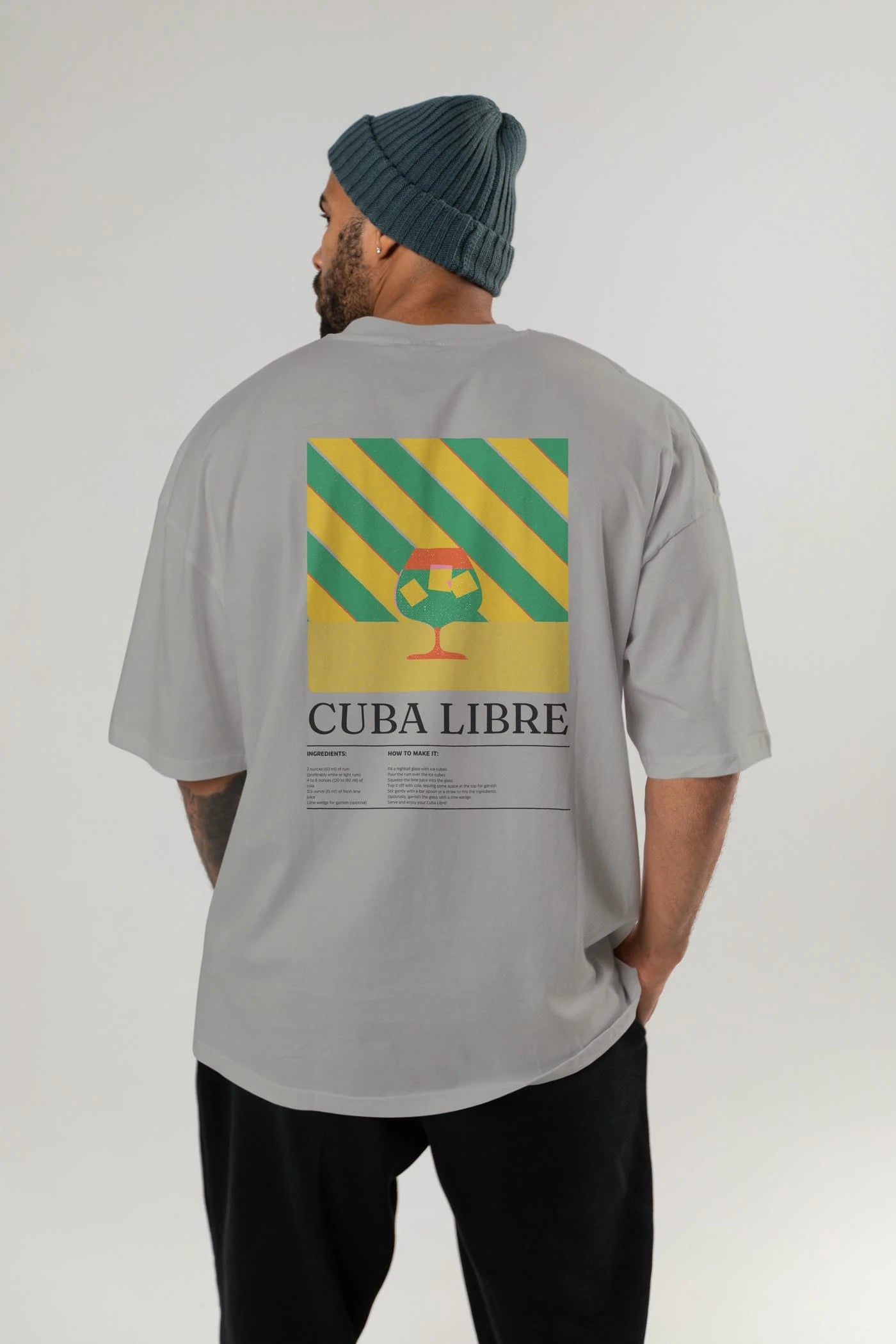 Cuba Libre Kokteyl Serisi Arka Baskılı Oversize t-shirt Erkek Kadın %100 Pamuk Bisiklet Yaka tişort