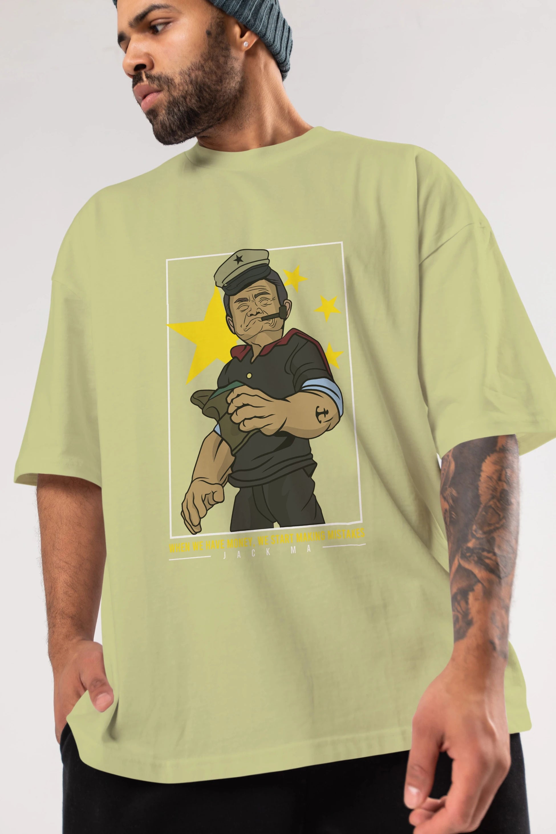 Popeye Jack Ma Ön Baskılı Oversize t-shirt Erkek Kadın Unisex %100 Pamuk tişort