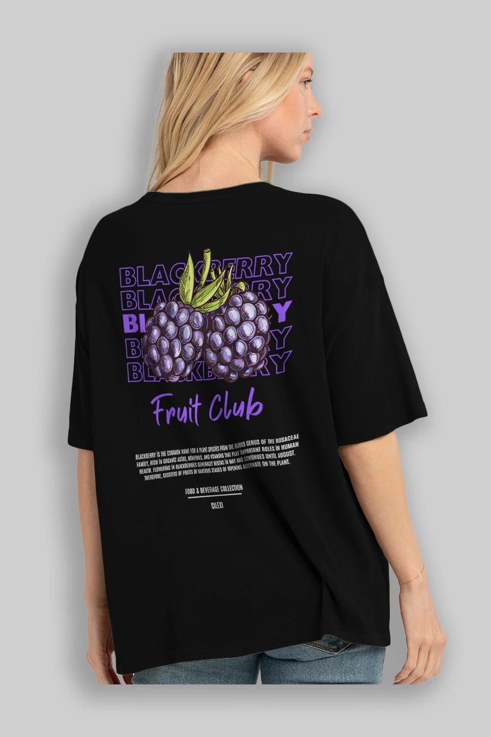 Blackberry Arka Baskılı Oversize t-shirt Erkek Kadın Pamuk Bisiklet Yaka tişort