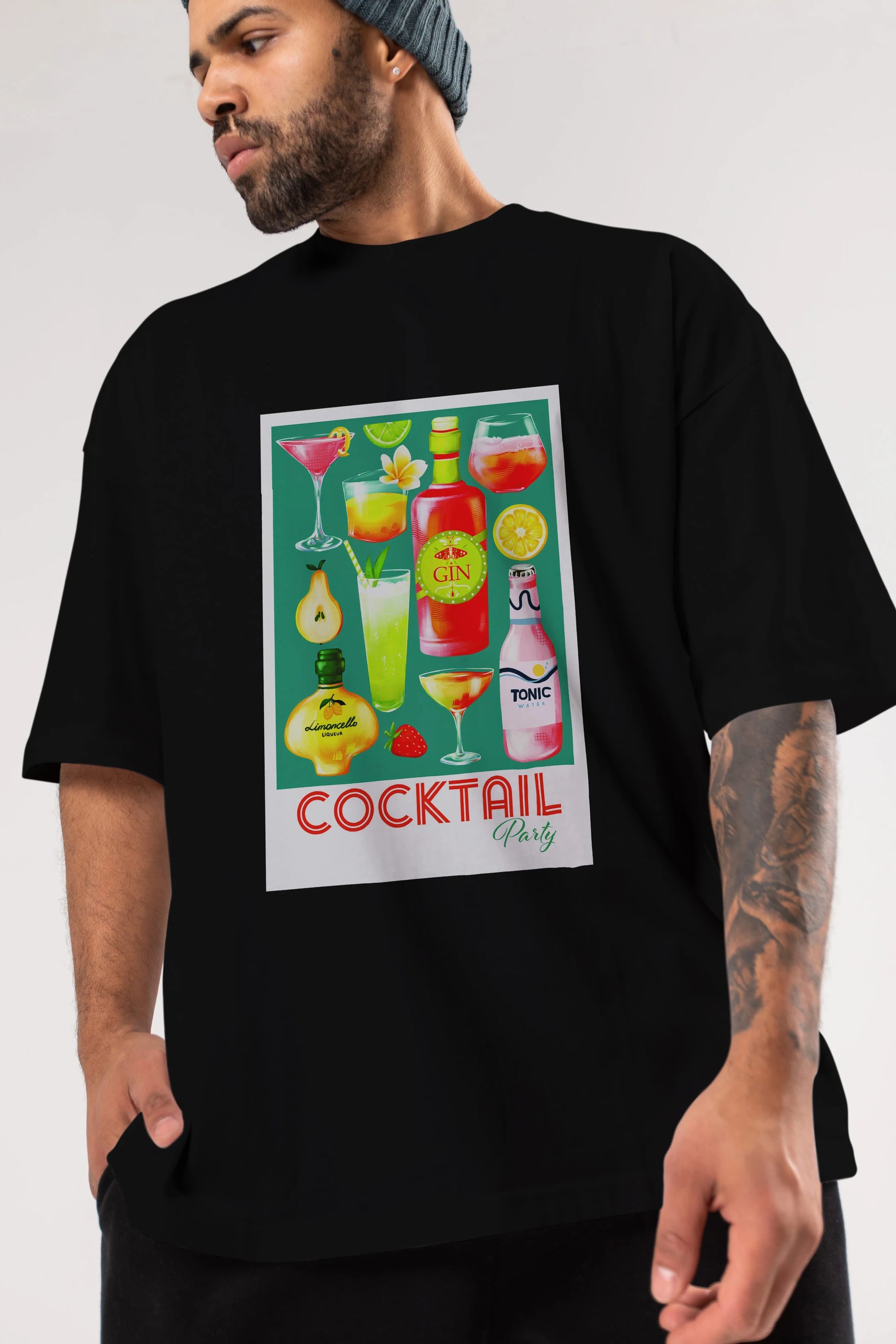 Cocktail Party 2 Ön Baskılı Oversize t-shirt Erkek Kadın Unisex %100 Pamuk Bisiklet Yaka tişort