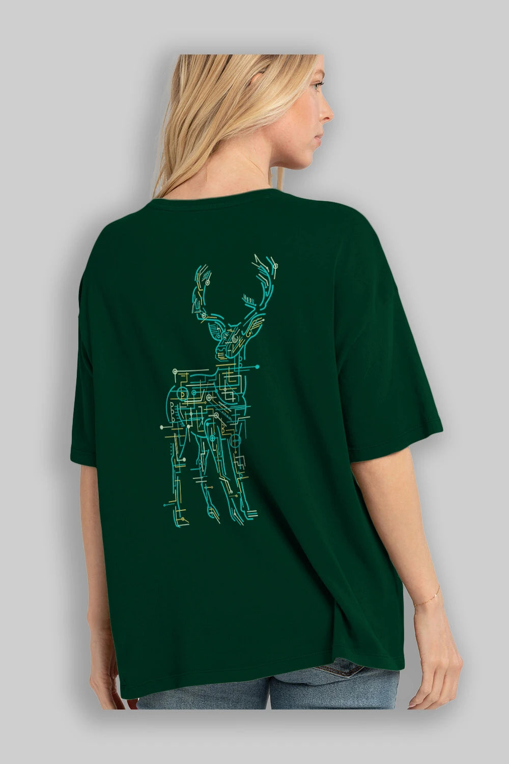 Electric Deer Arka Baskılı Oversize t-shirt %100 pamuk Erkek Kadın Unisex
