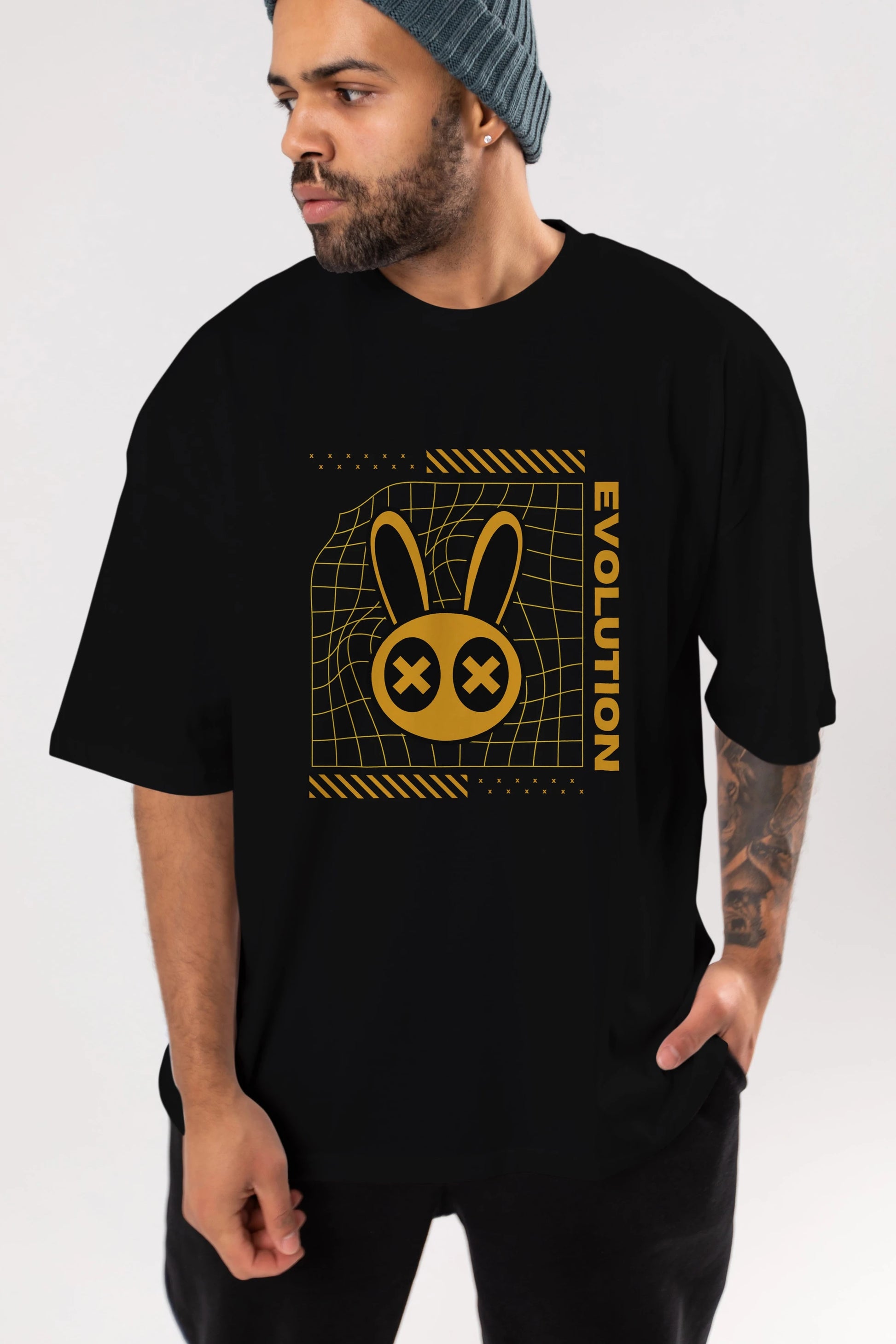 Evolution Yazılı Ön Baskılı Oversize t-shirt Erkek Kadın Unisex