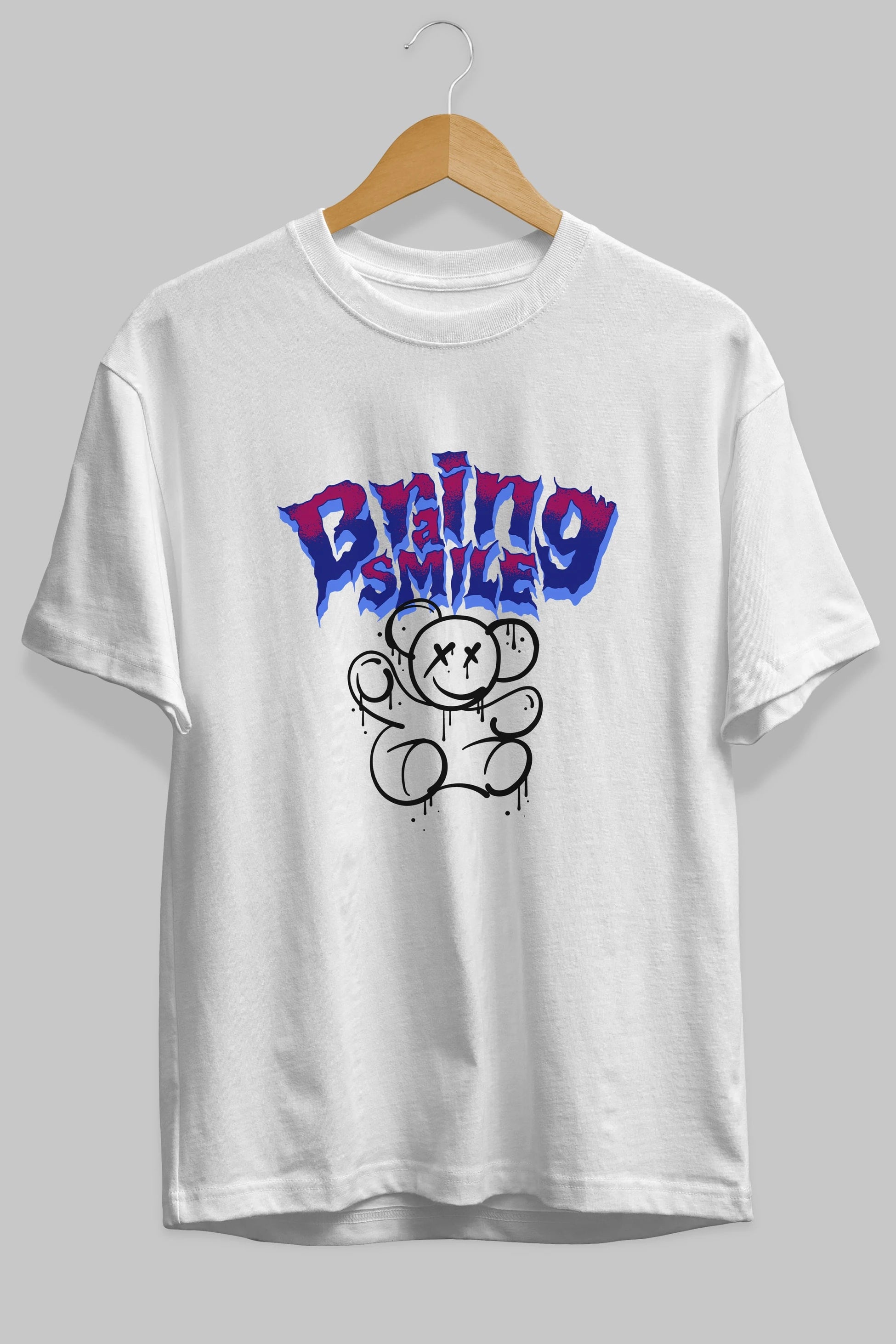 Teddy Bear Braing Smile Ön Baskılı Oversize t-shirt Erkek Kadın Unisex
