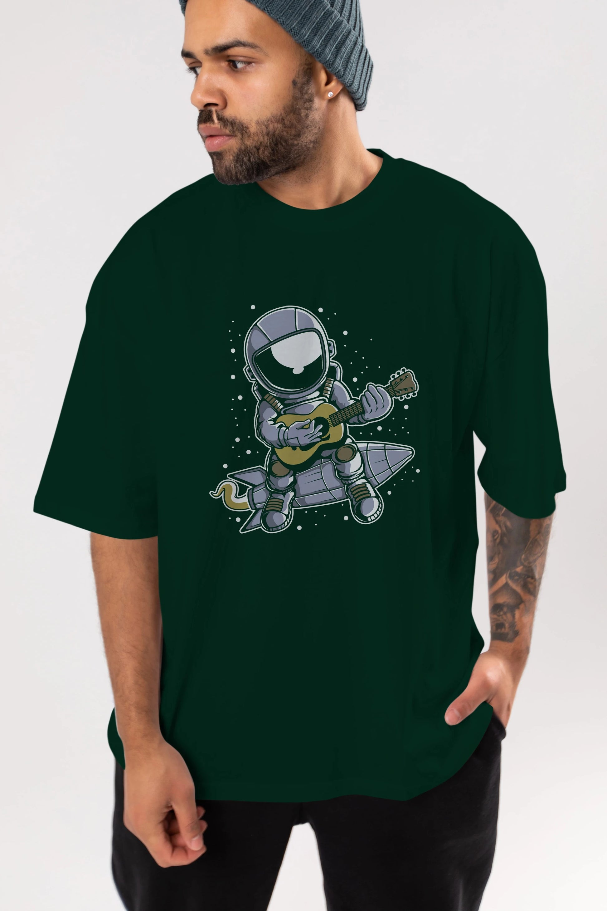 Astronaut Guitar (2) Ön Baskılı Oversize t-shirt Erkek Kadın Unisex