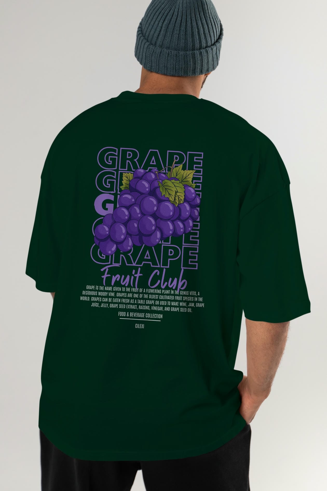Grape Arka Baskılı Oversize t-shirt Erkek Kadın Pamuk Bisiklet Yaka tişort