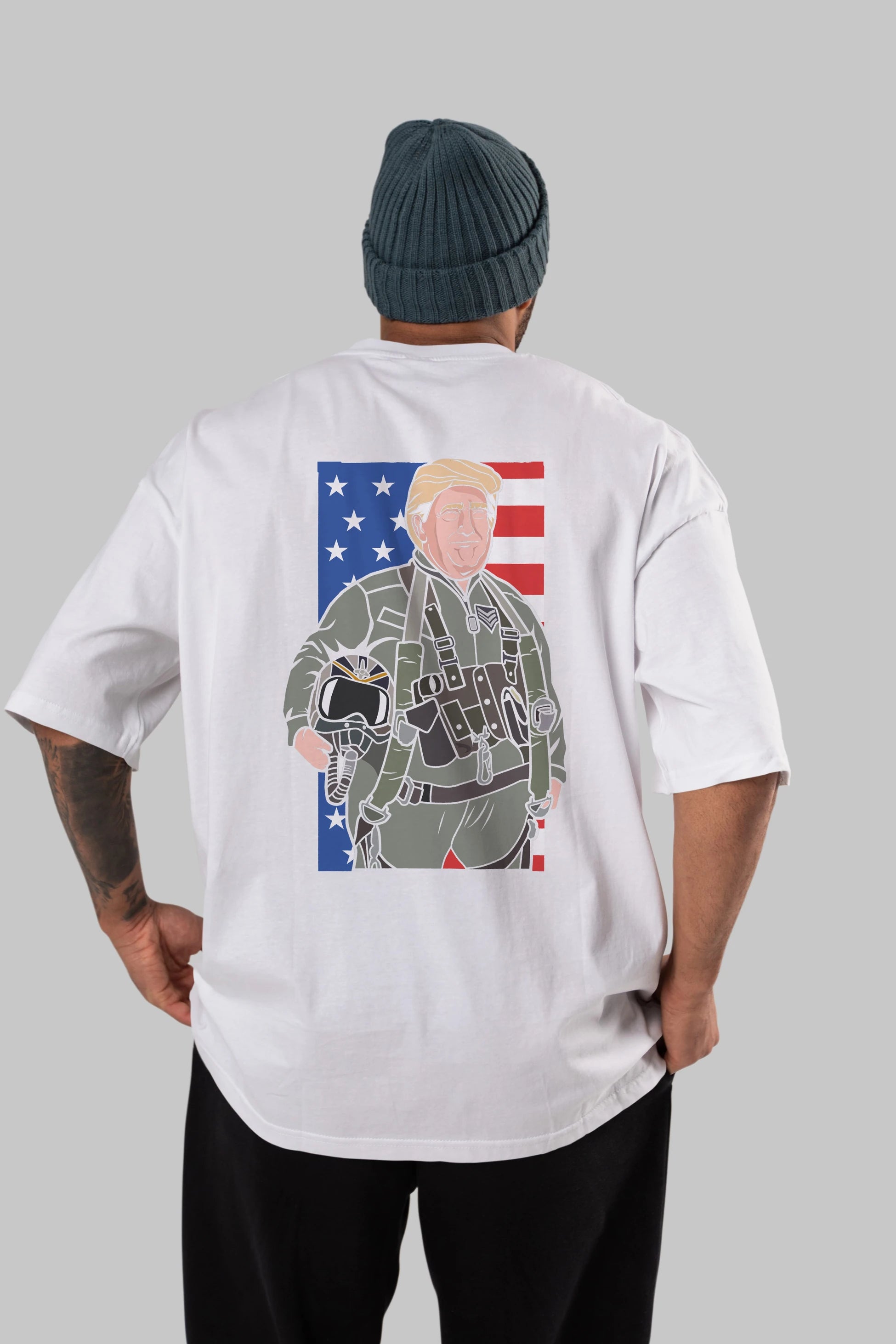 Trump Jetplane Pilot Arka Baskılı Oversize t-shirt Erkek Kadın Unisex %100 Pamuk tişort