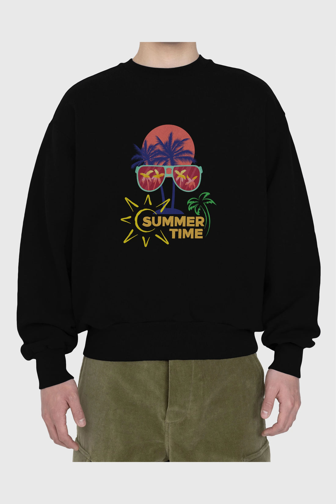 Summer Time Yazılı Ön Baskılı Oversize Sweatshirt Erkek Kadın Unisex