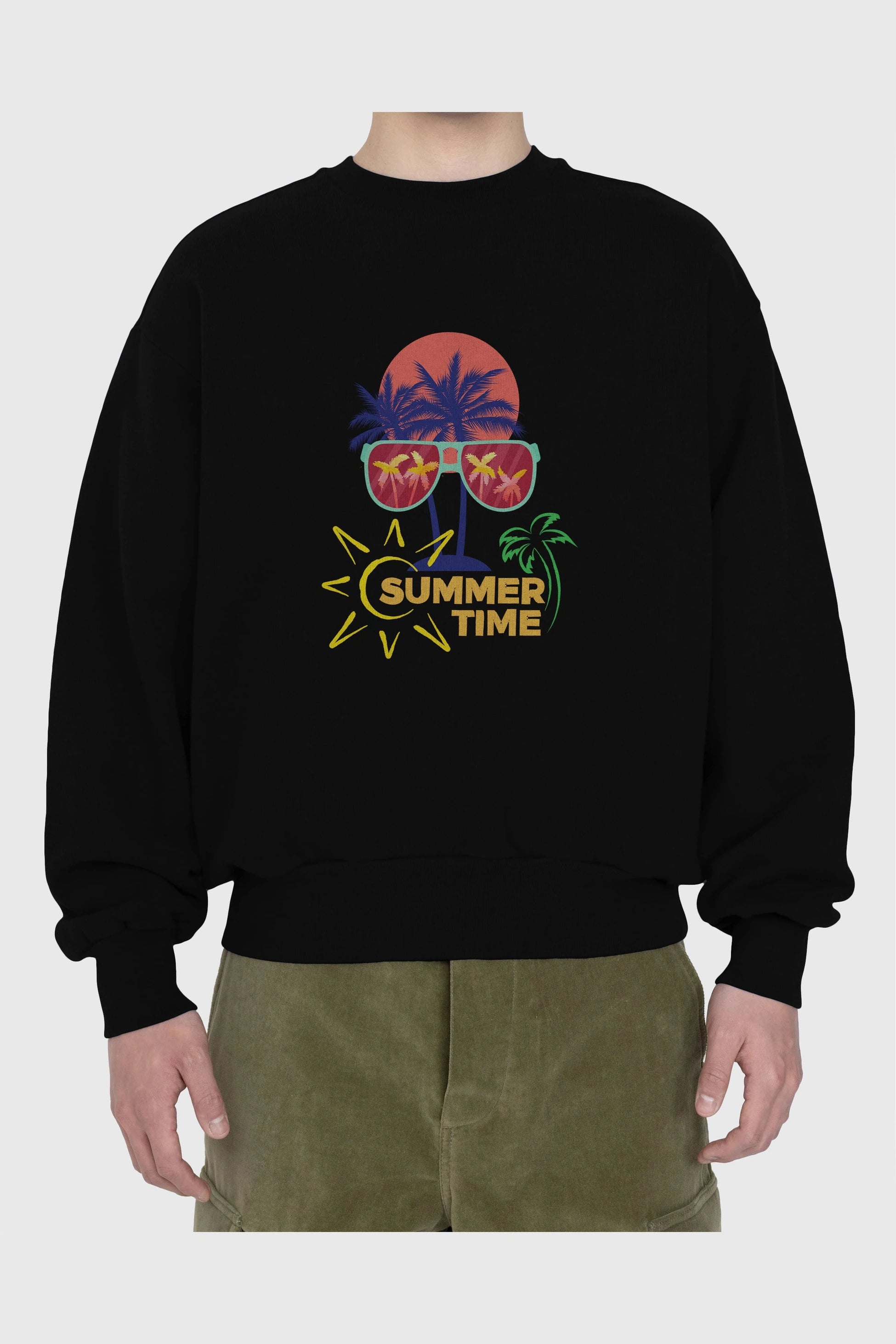 Summer Time Yazılı Ön Baskılı Oversize Sweatshirt Erkek Kadın Unisex