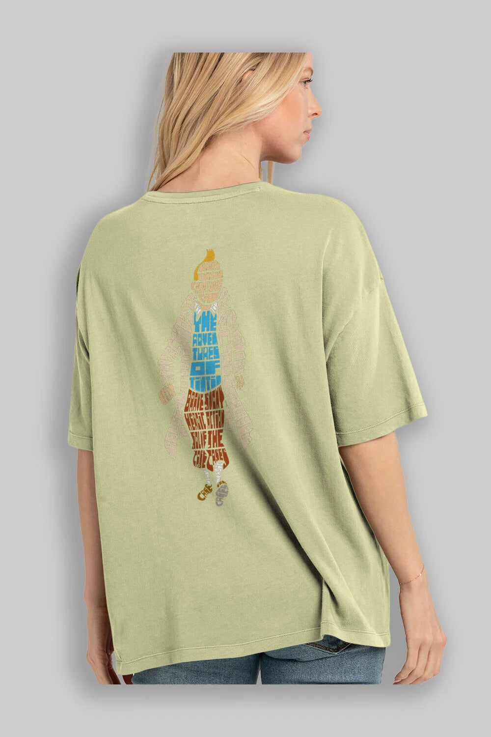 Tin Tin Arka Baskılı Oversize t-shirt %100 pamuk Erkek Kadın Unisex