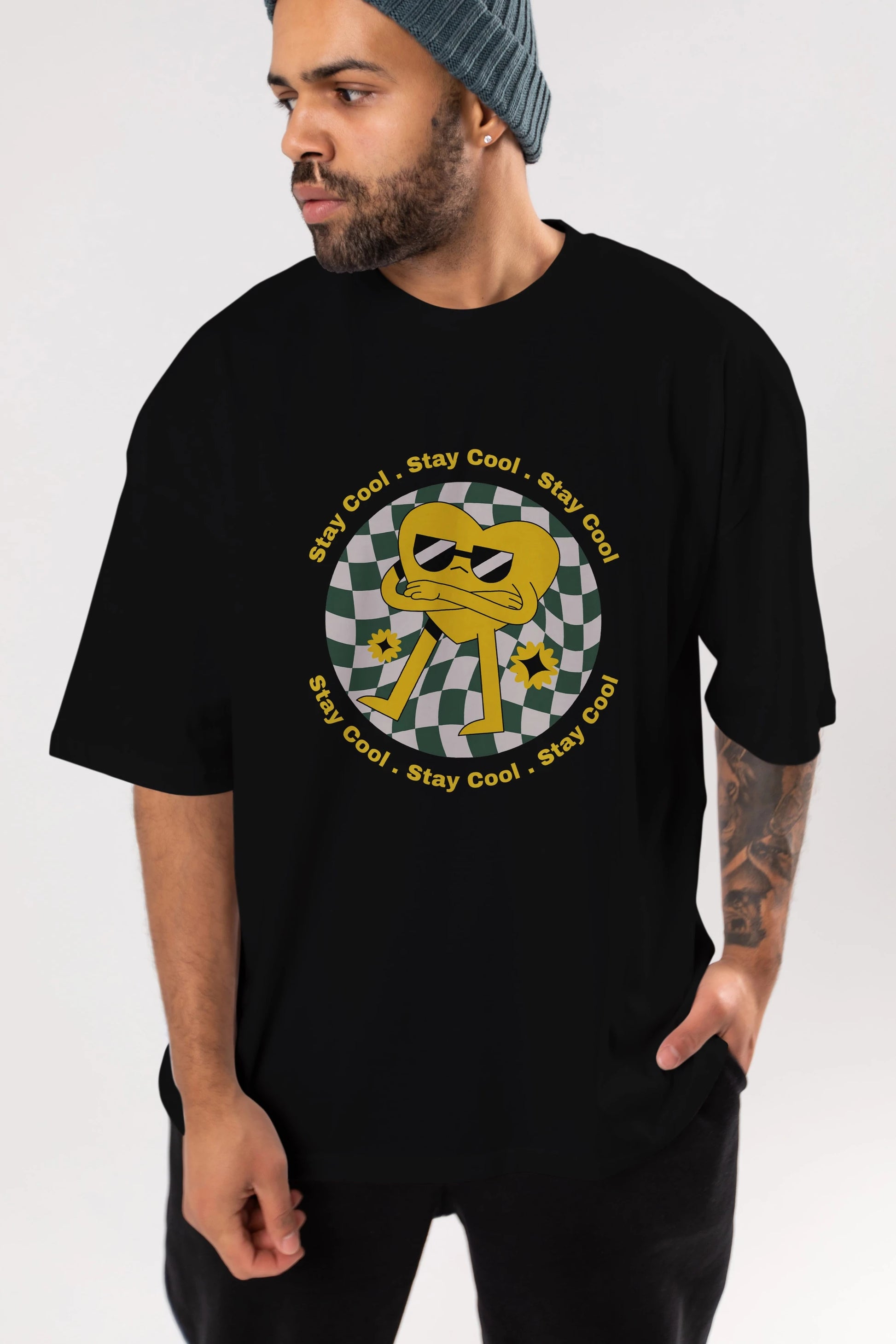 Stay Cool Yazılı Ön Baskılı Oversize t-shirt Erkek Kadın Unisex