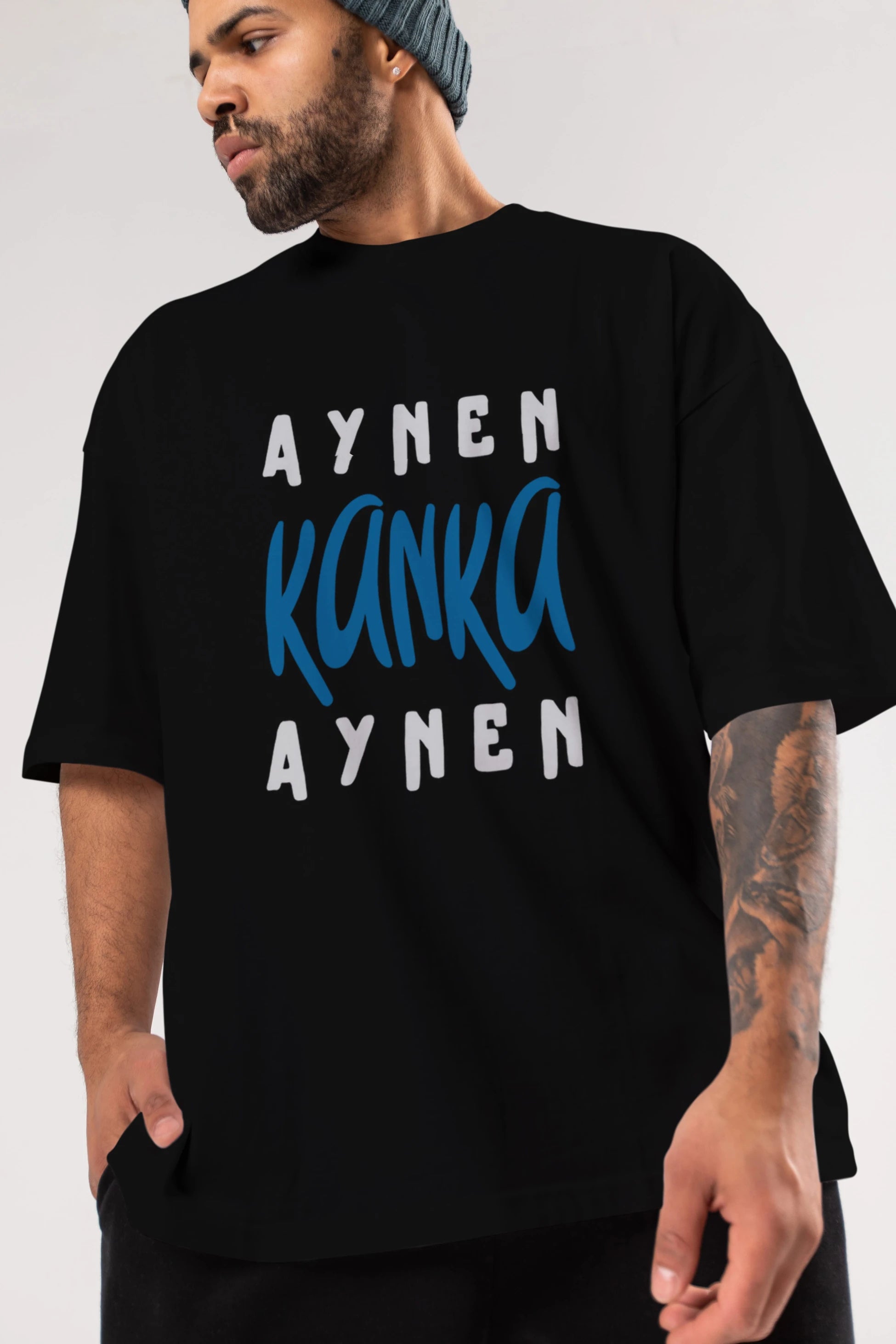 Aynen Kanka Aynen Yazılı Ön Baskılı Oversize t-shirt Erkek Kadın Unisex
