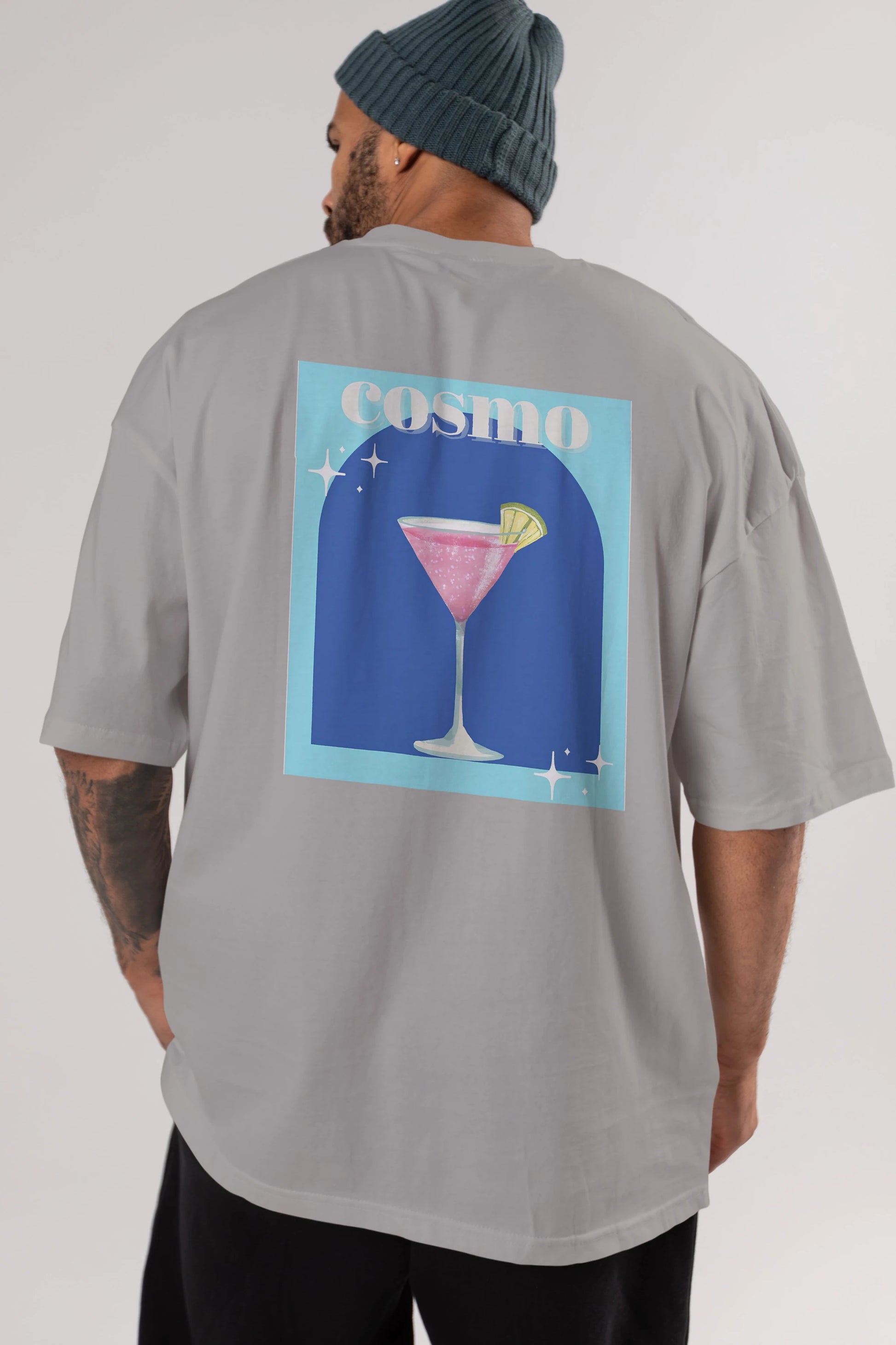 Cosmopolitan 2 Arka Baskılı Oversize t-shirt Erkek Kadın Unisex %100 Pamuk Bisiklet Yaka tişort