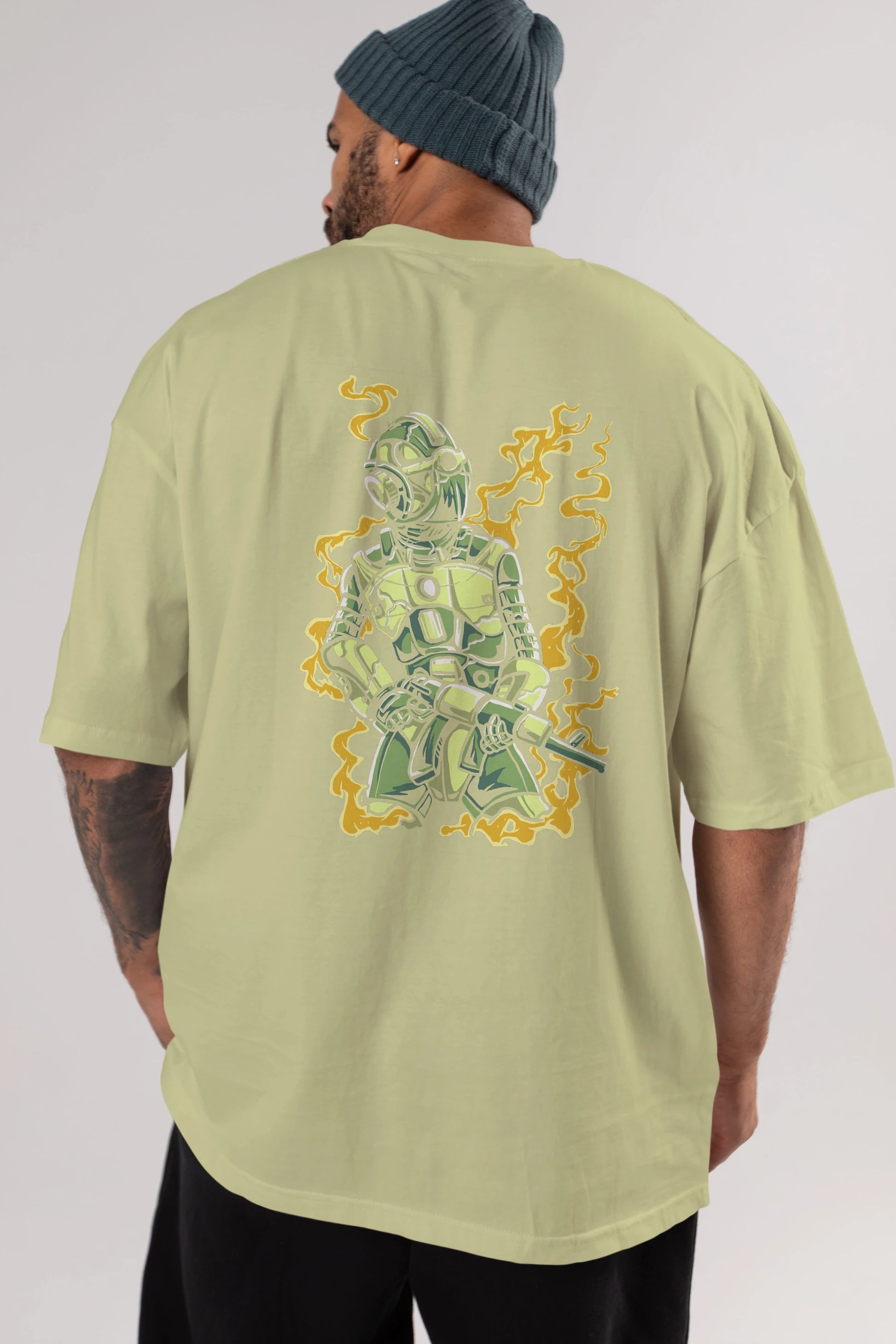 Robot Soldier Arka Baskılı Oversize t-shirt Erkek Kadın Unisex %100 Pamuk