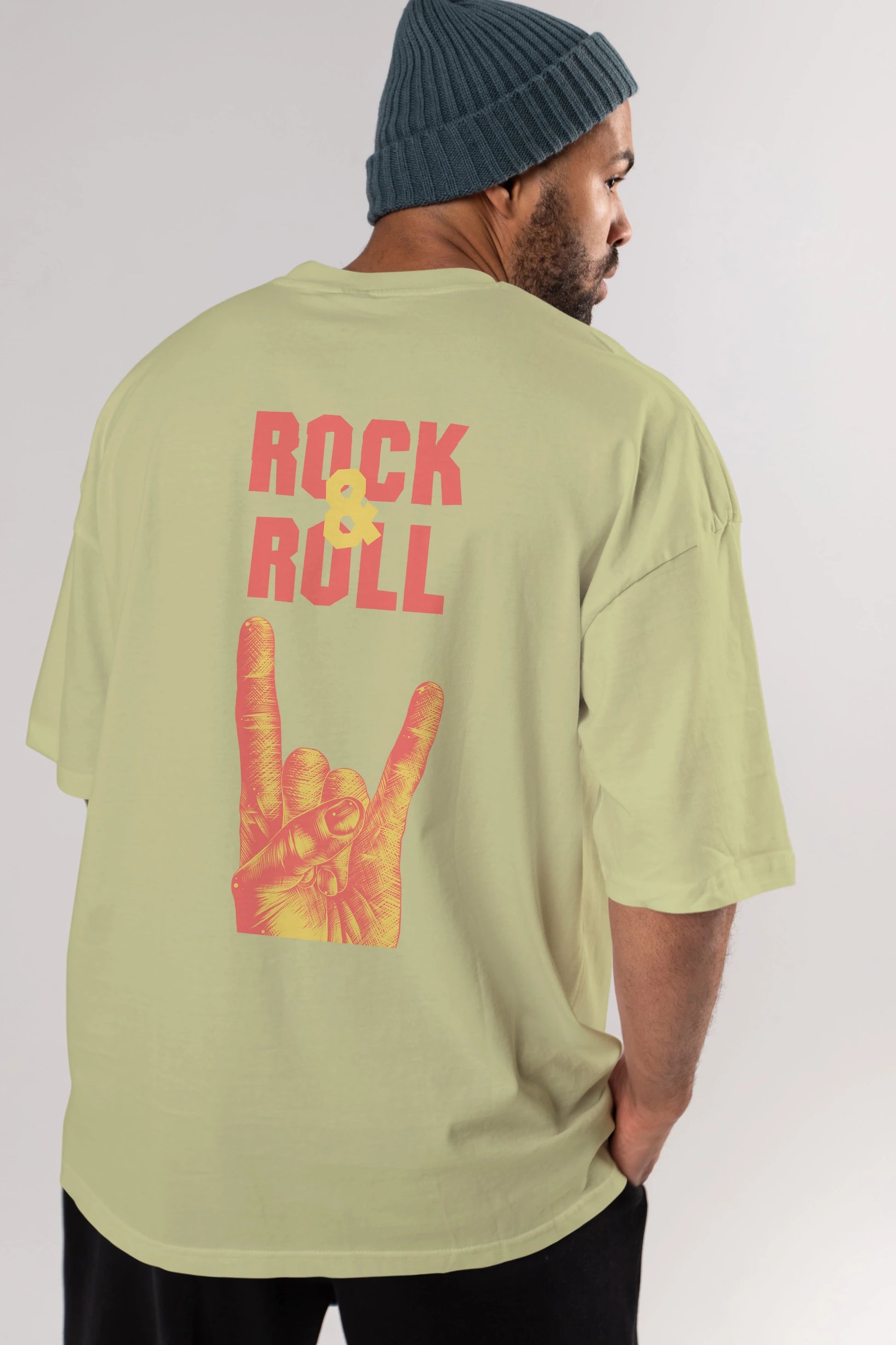 Rock & Roll Yazılı Arka Baskılı Oversize t-shirt Erkek Kadın Unisex