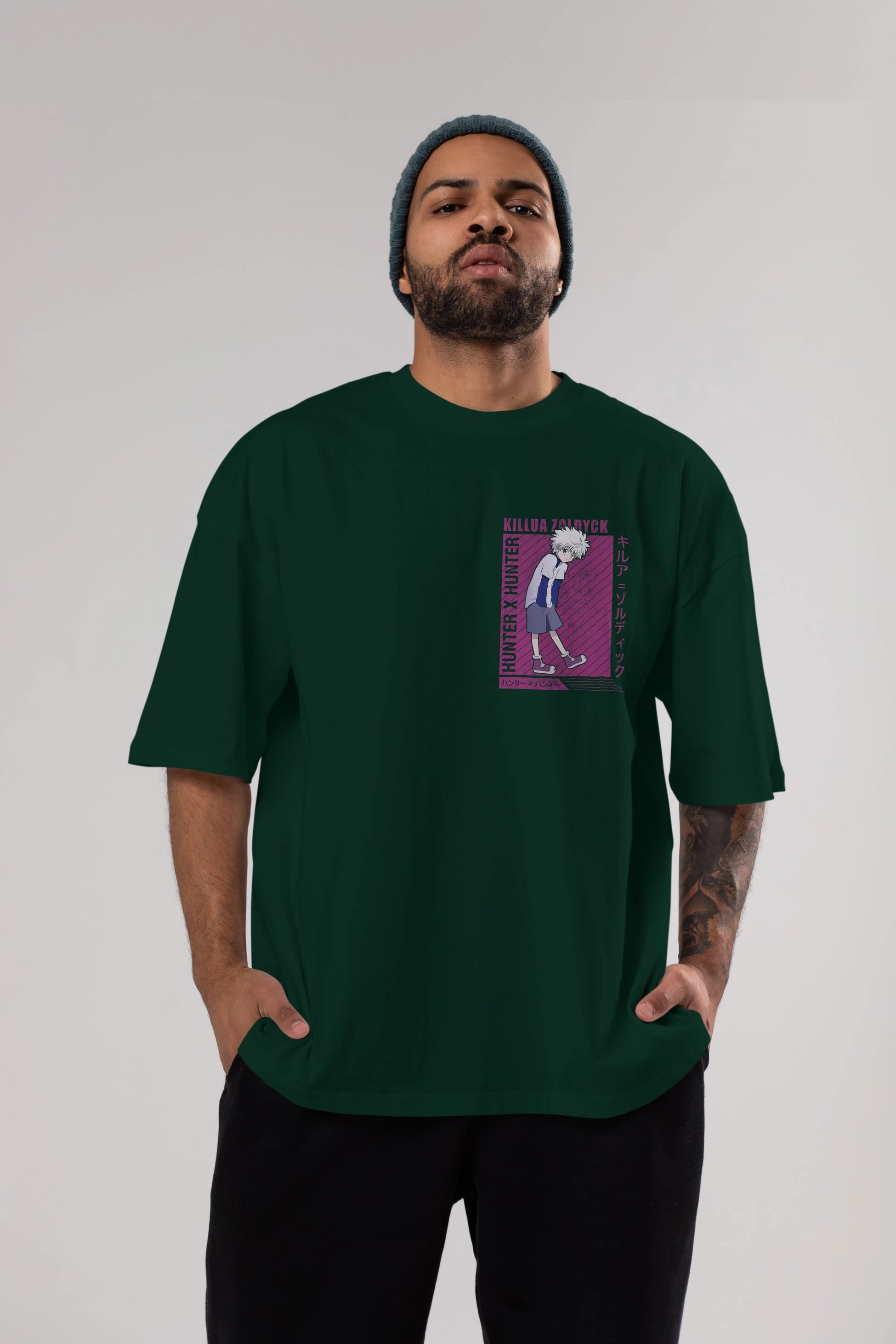 Killua Zoldyck 3 1 Ön Sol Baskılı Oversize t-shirt Erkek Kadın Unisex %100 Pamuk Bisiklet Yaka tişort
