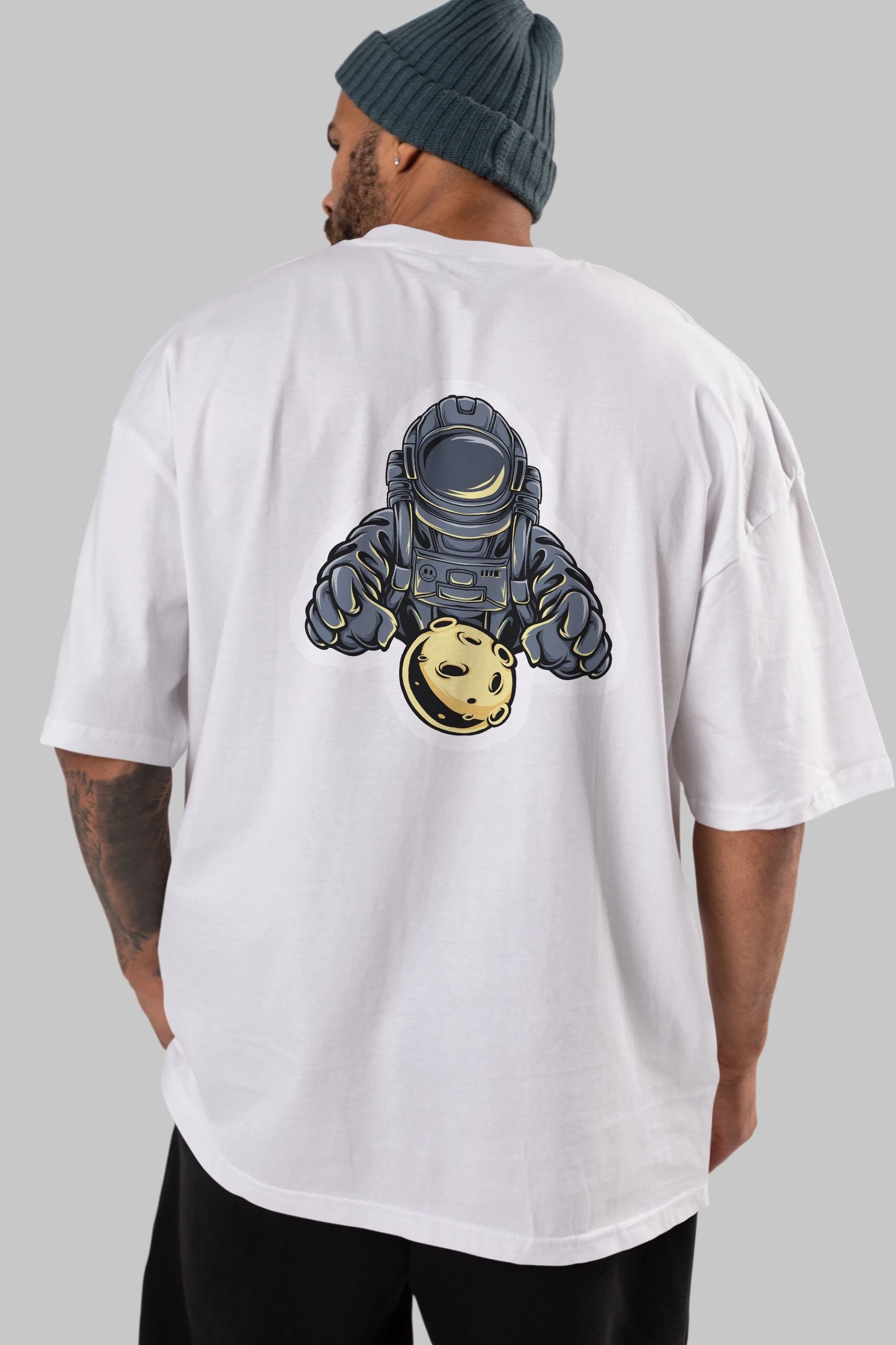 Astromoon sticker Arka Baskılı Oversize t-shirt Erkek Kadın Unisex