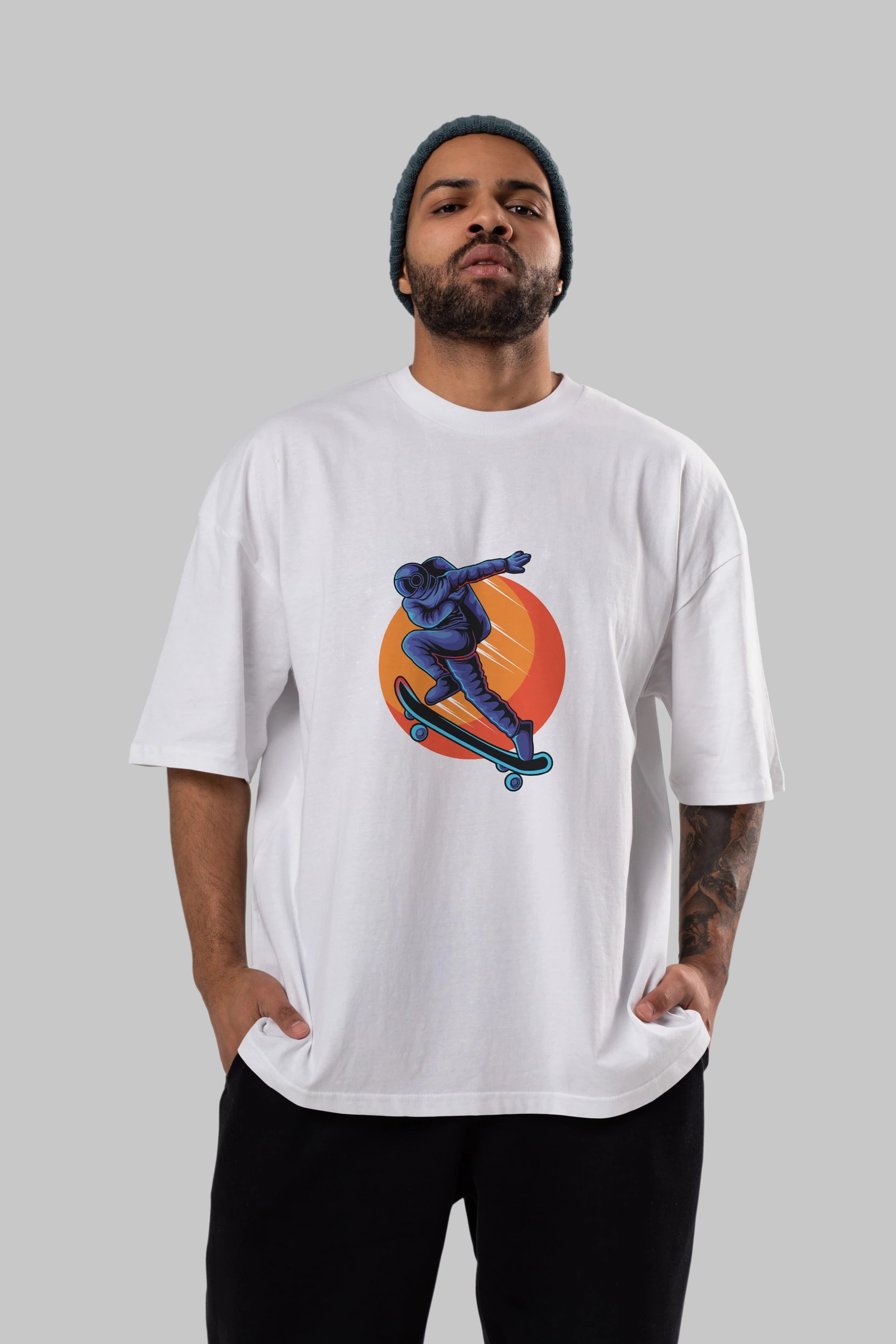 Astroskate Run Ön Baskılı Oversize t-shirt Erkek Kadın Unisex