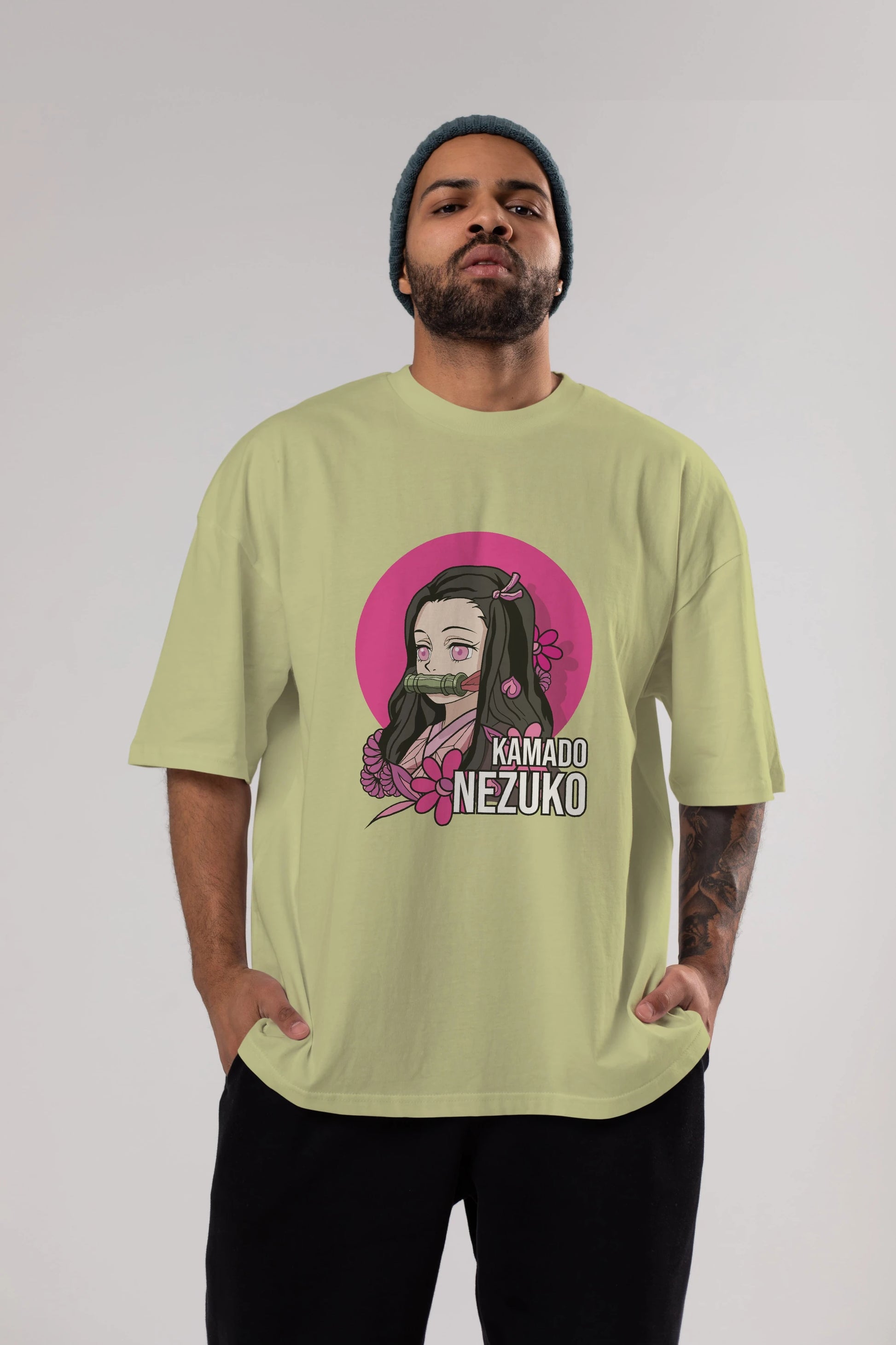 Nezuko Kamado 2 Anime Ön Baskılı Oversize t-shirt %100 pamuk Erkek Kadın Unisex