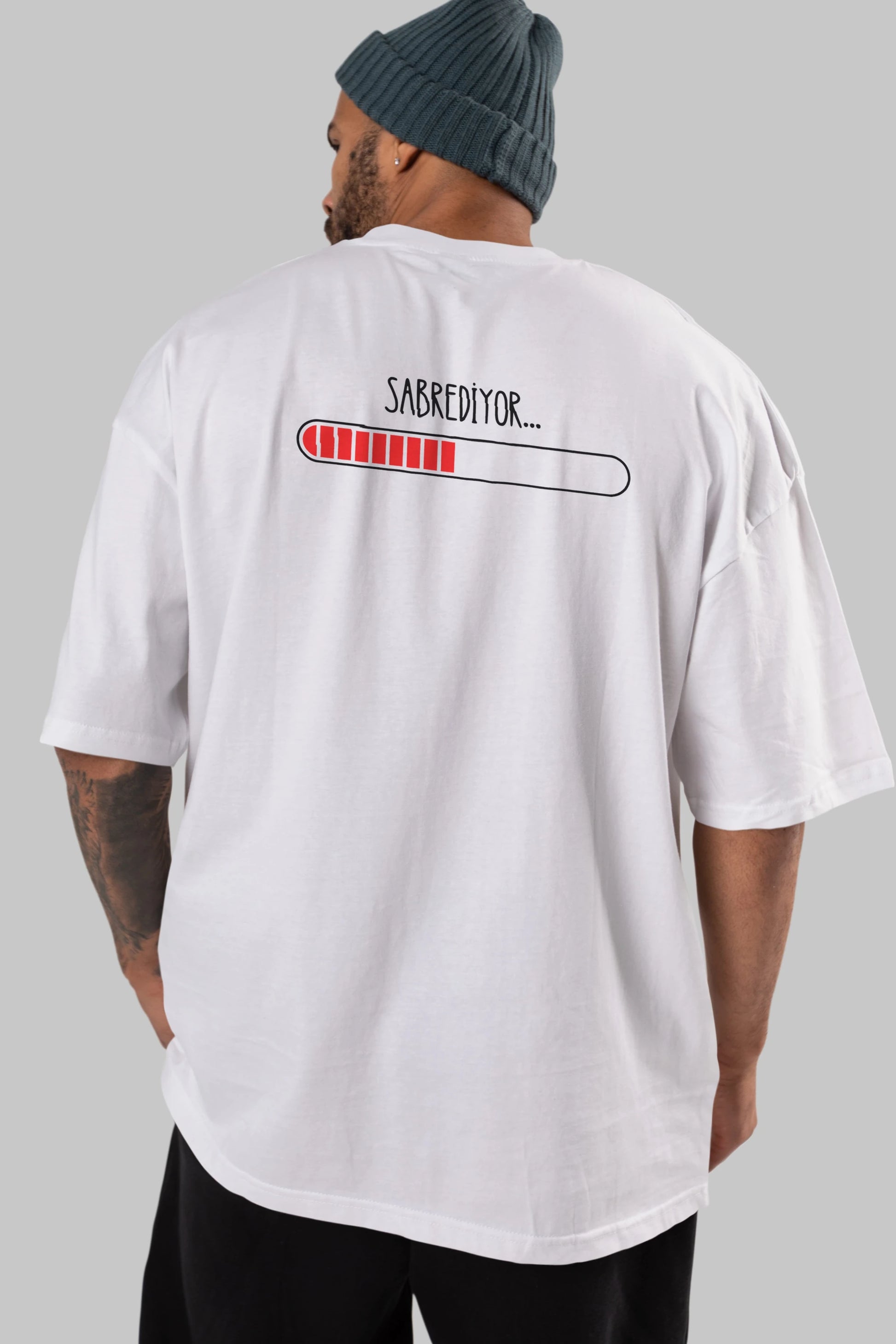 Sabrediyor Yazılı Arka Baskılı Oversize t-shirt Erkek Kadın Unisex