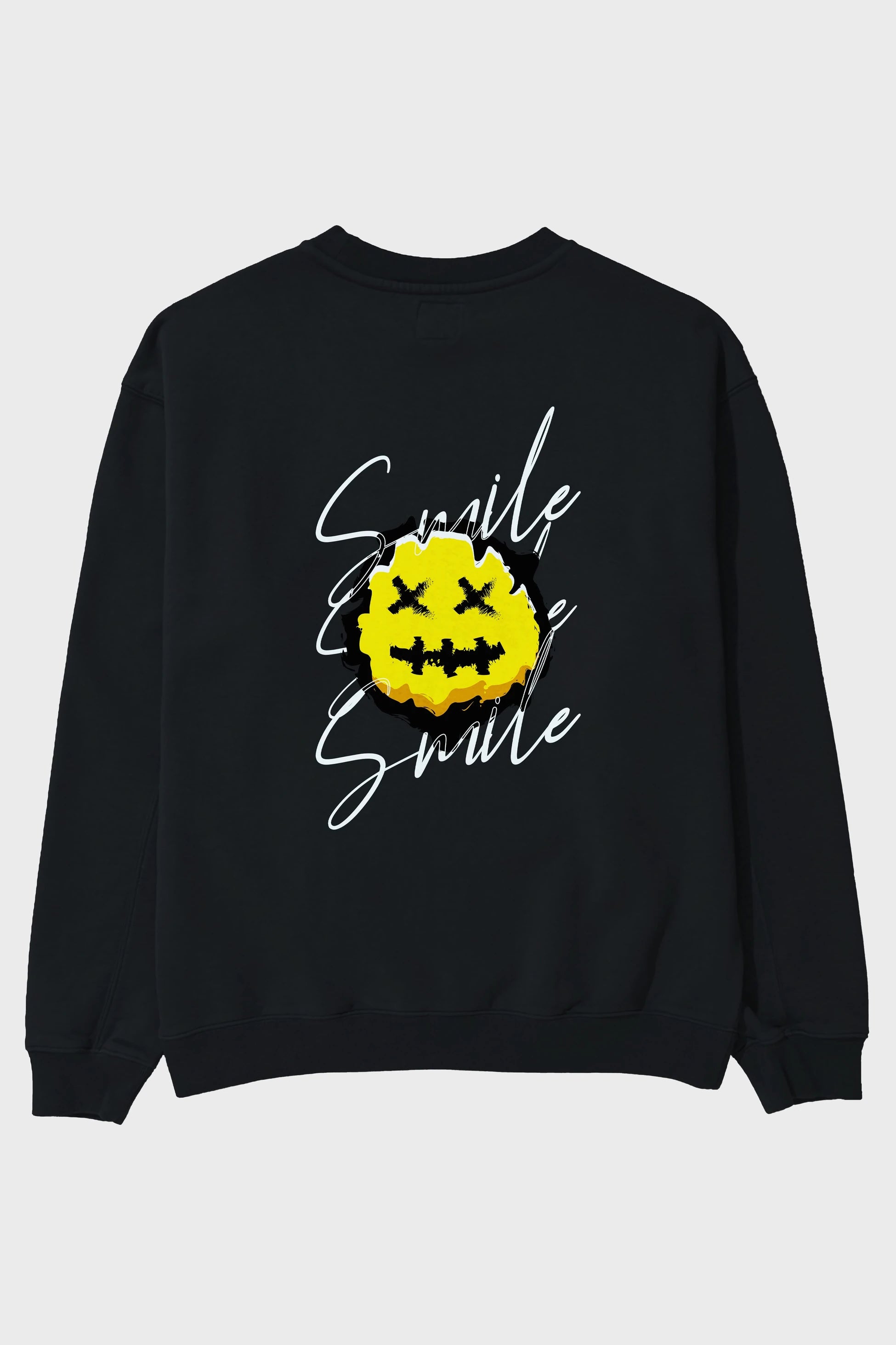 Smile Emoji Arka Baskılı Oversize Sweatshirt Erkek Kadın Unisex