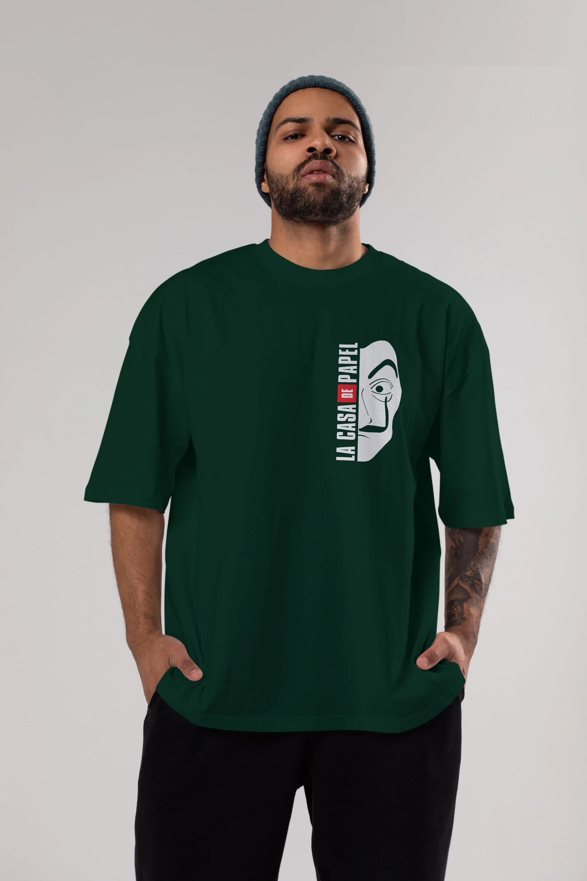 La Casa De Papel (3) Ön Sol Baskılı Oversize t-shirt Erkek Kadın Unisex %100 Pamuk Bisiklet Yaka tişort
