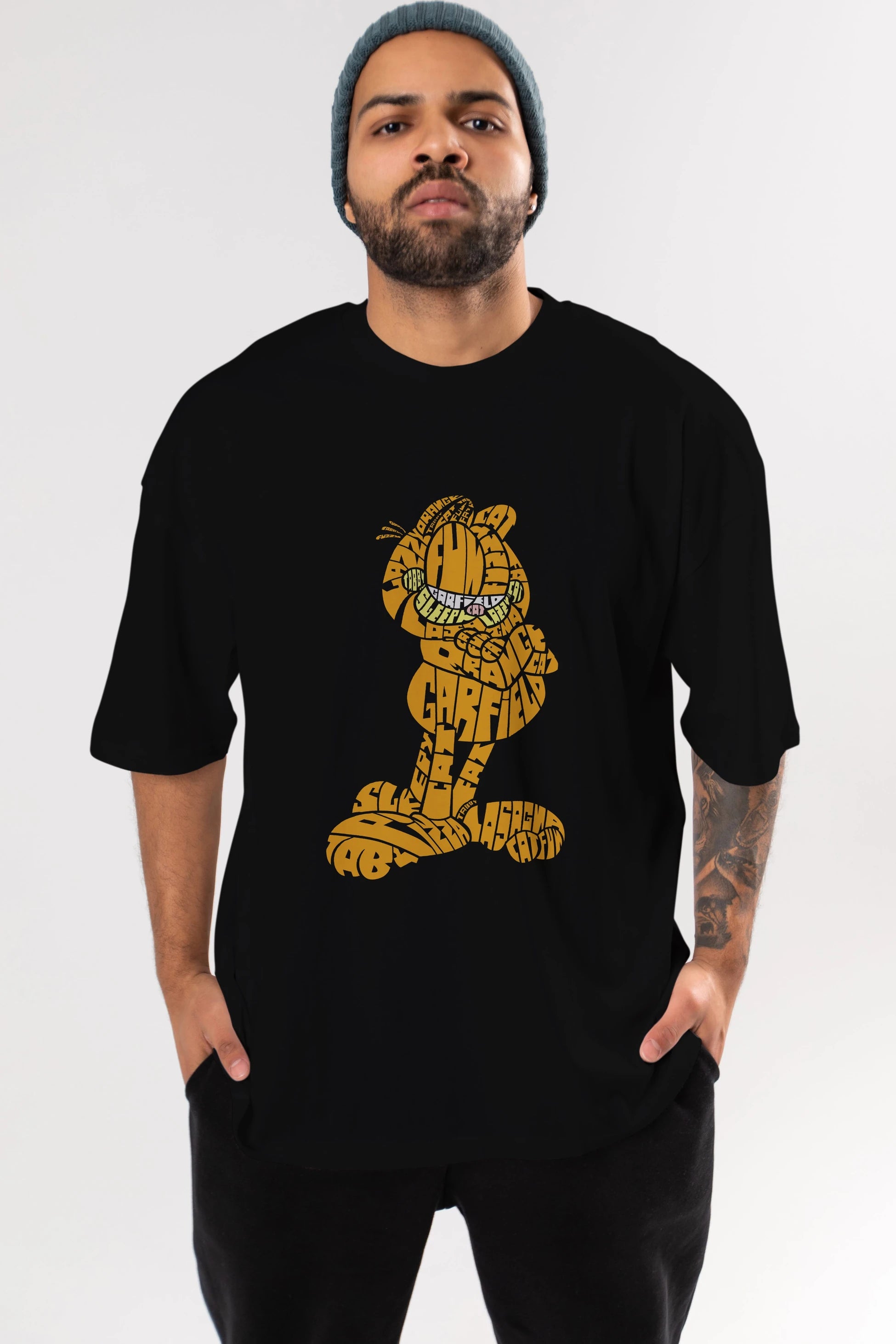 Garfield Ön Baskılı Oversize t-shirt %100 pamuk Erkek Kadın Unisex