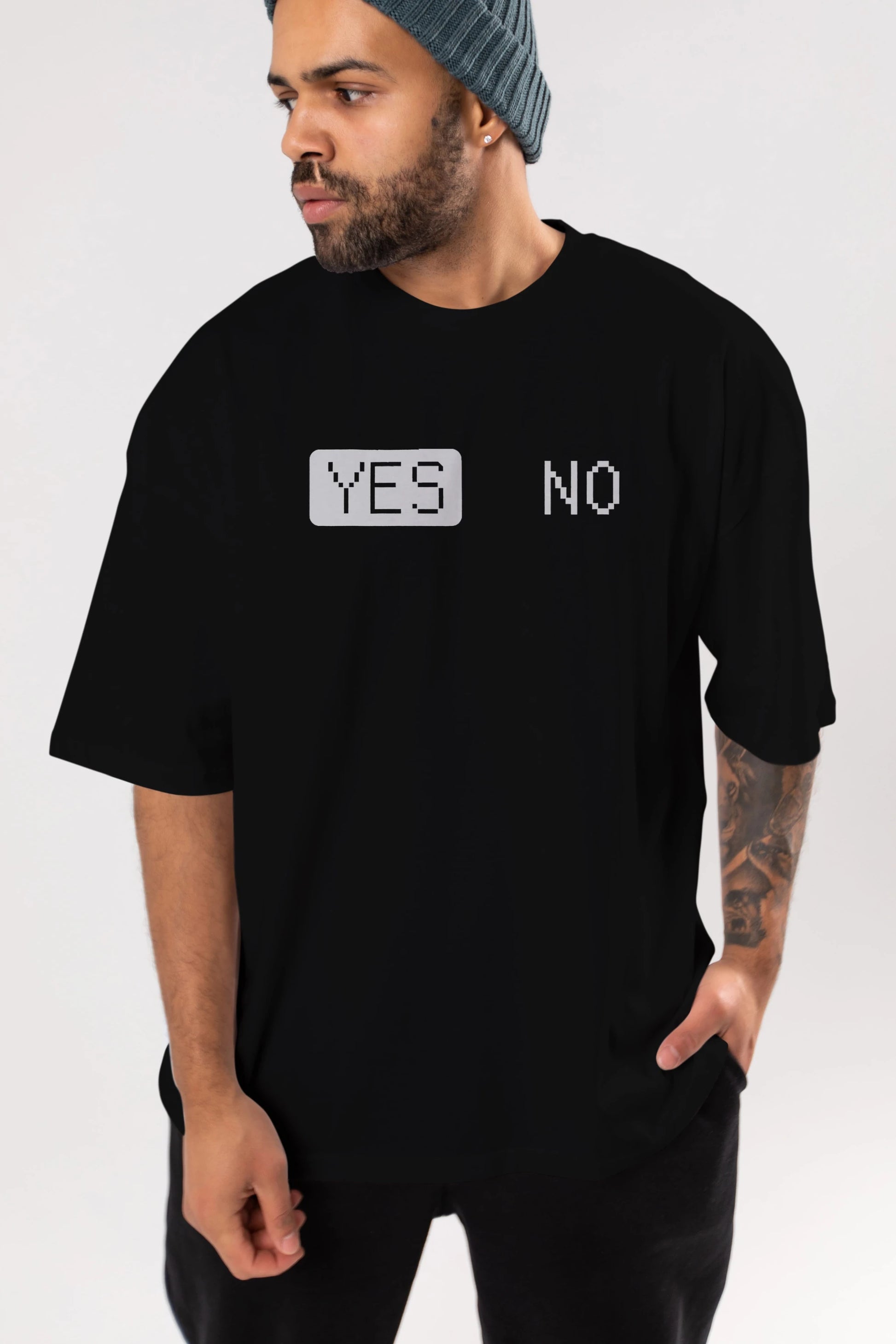 Yes No Ön Baskılı Oversize t-shirt %100 pamuk Erkek Kadın Unisex