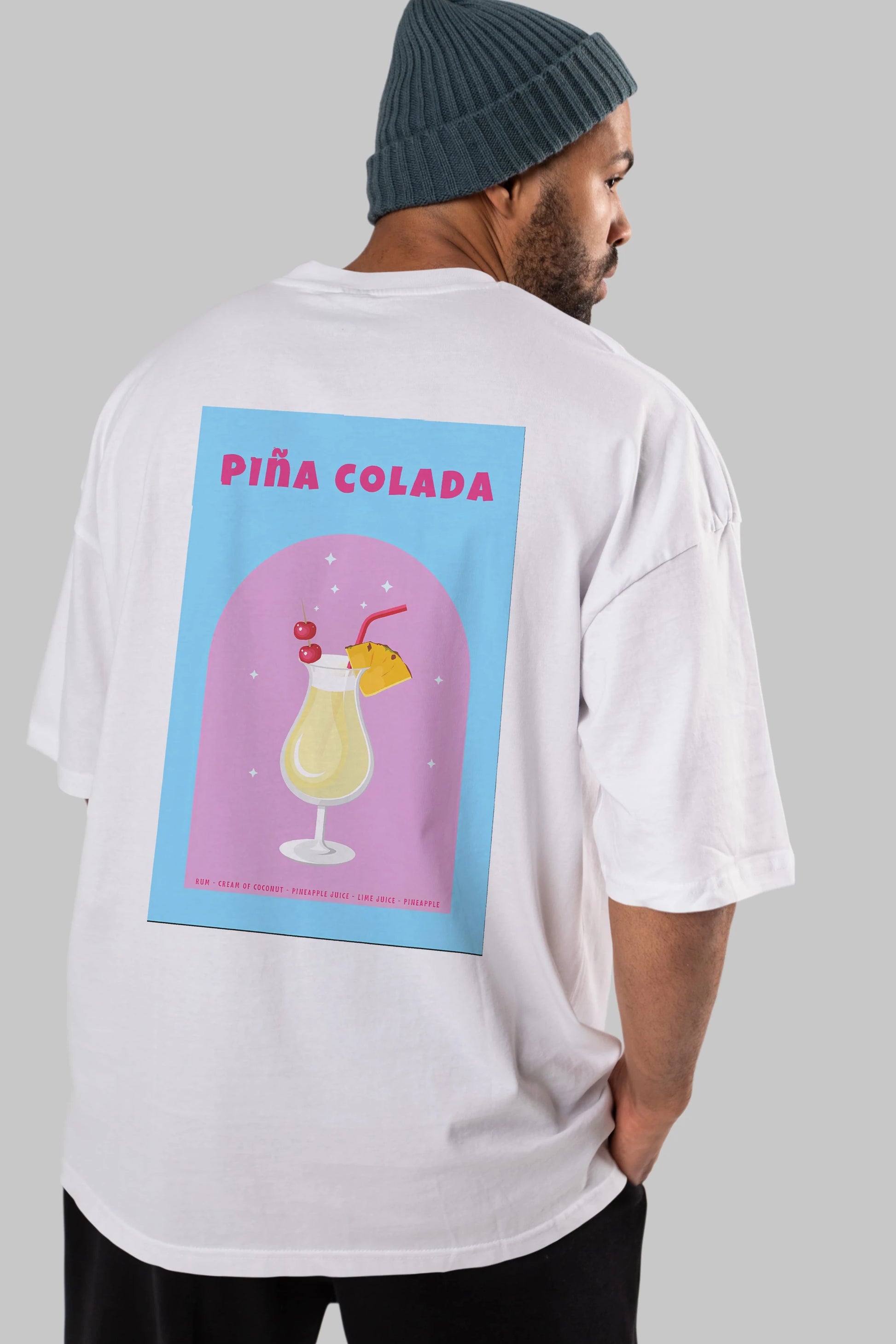 Pina Colada 2 Arka Baskılı Oversize t-shirt Erkek Kadın Unisex %100 Pamuk Bisiklet Yaka tişort