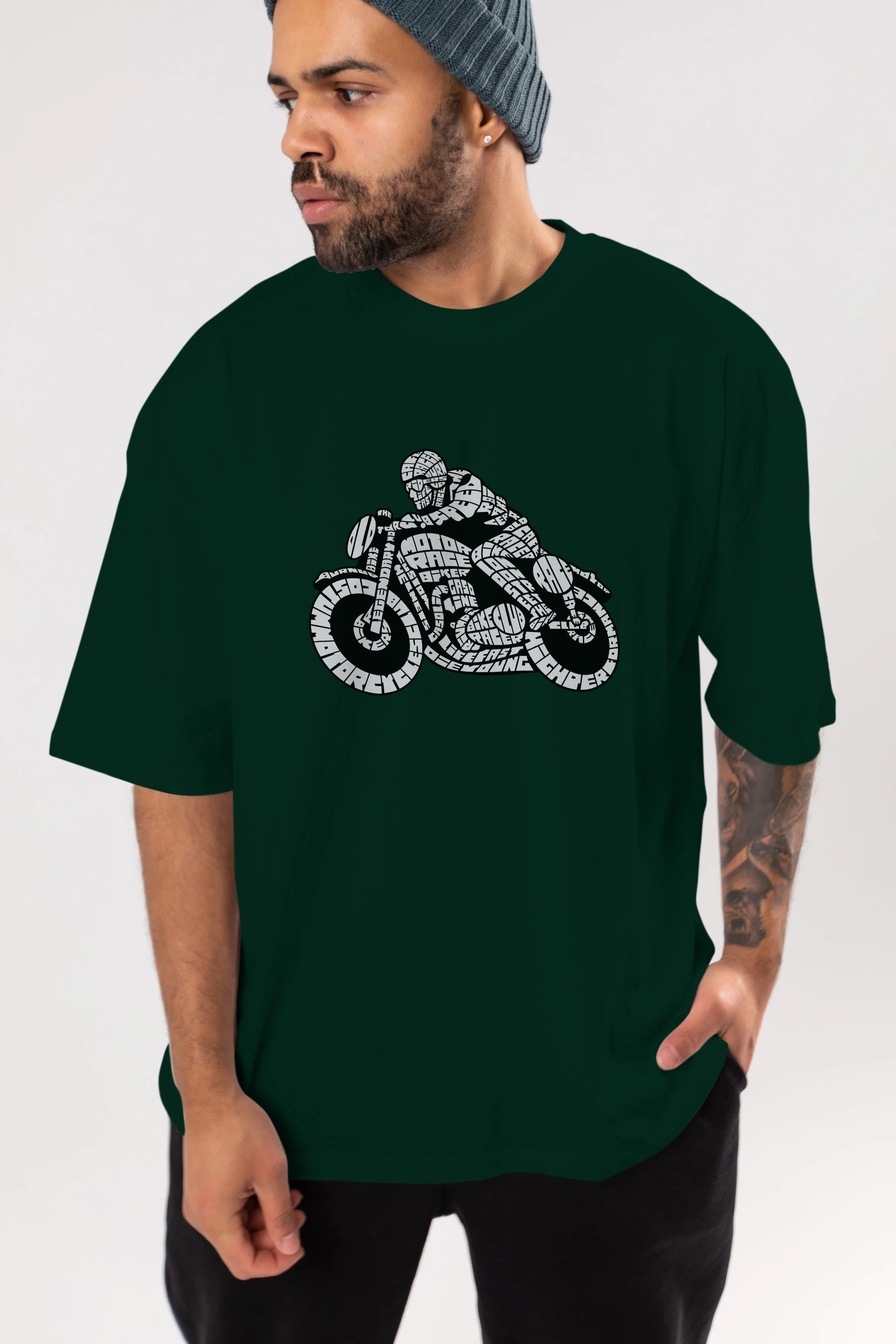 Caferacer Ön Baskılı Oversize t-shirt %100 pamuk Erkek Kadın Unisex
