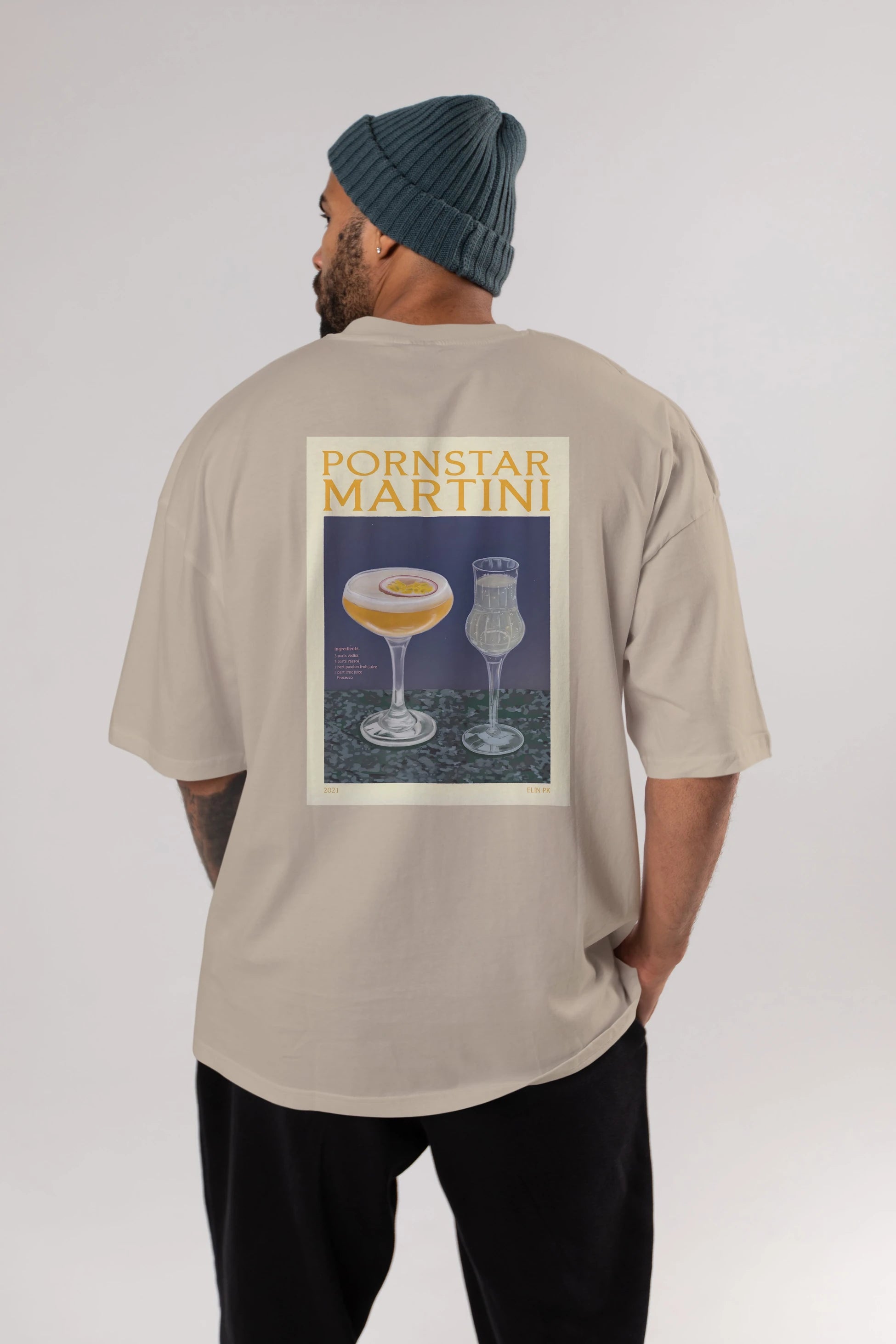 P.rnstar Martini Arka Baskılı Oversize t-shirt Erkek Kadın Unisex %100 Pamuk Bisiklet Yaka tişort