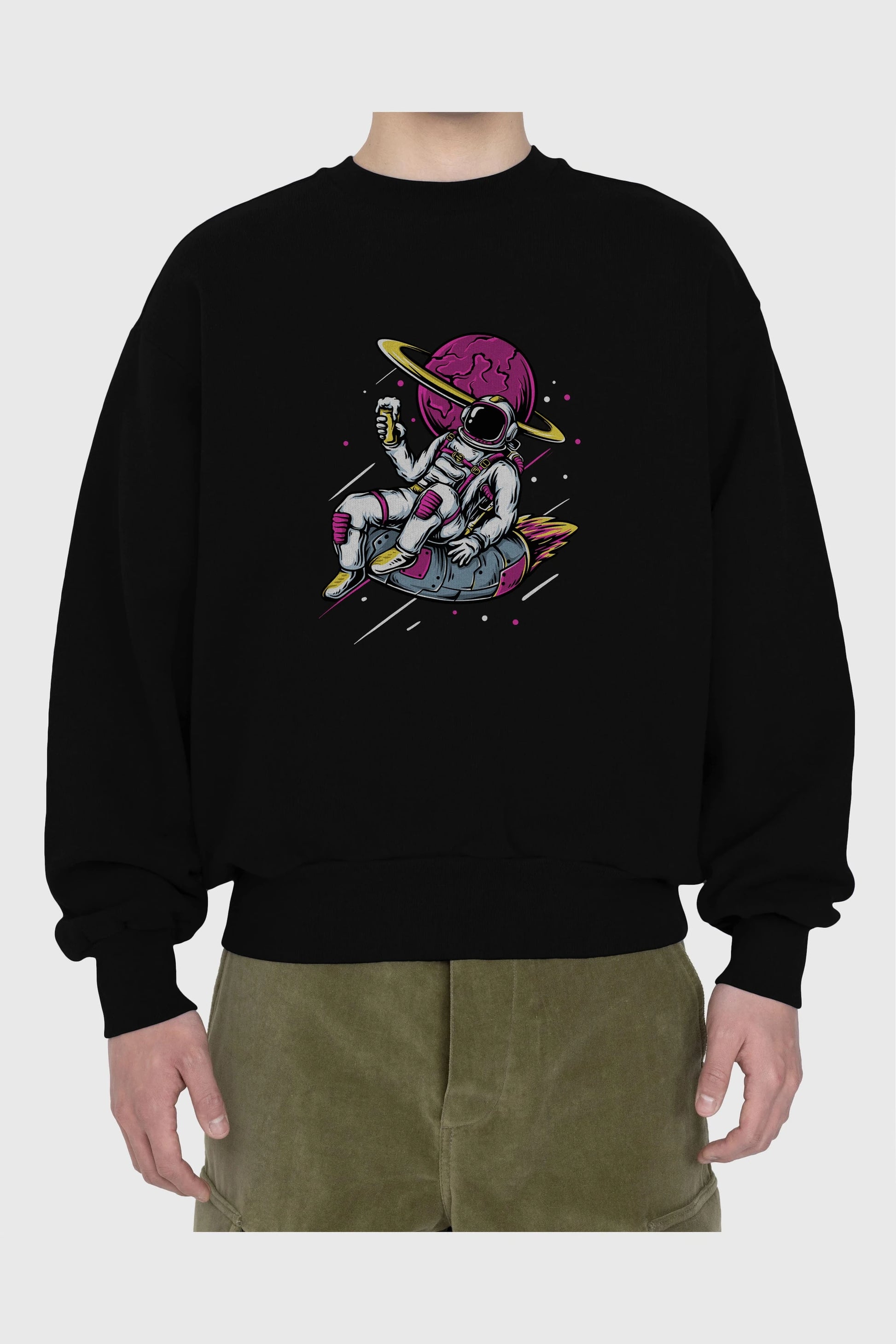 Astronaut Beer Ön Baskılı Oversize Sweatshirt Erkek Kadın Unisex