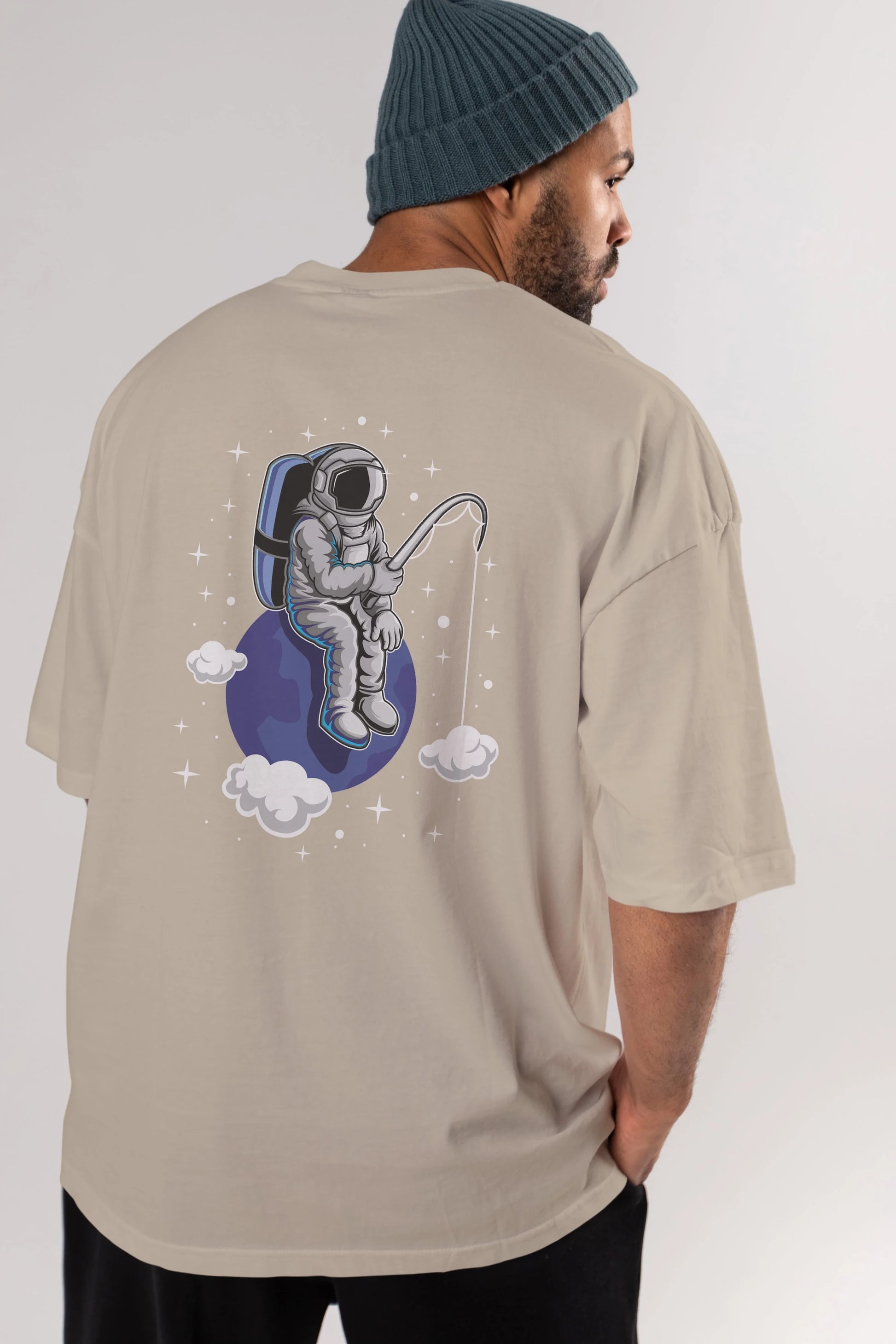 Astronaut Fishing (2) Arka Baskılı Oversize t-shirt Erkek Kadın Unisex