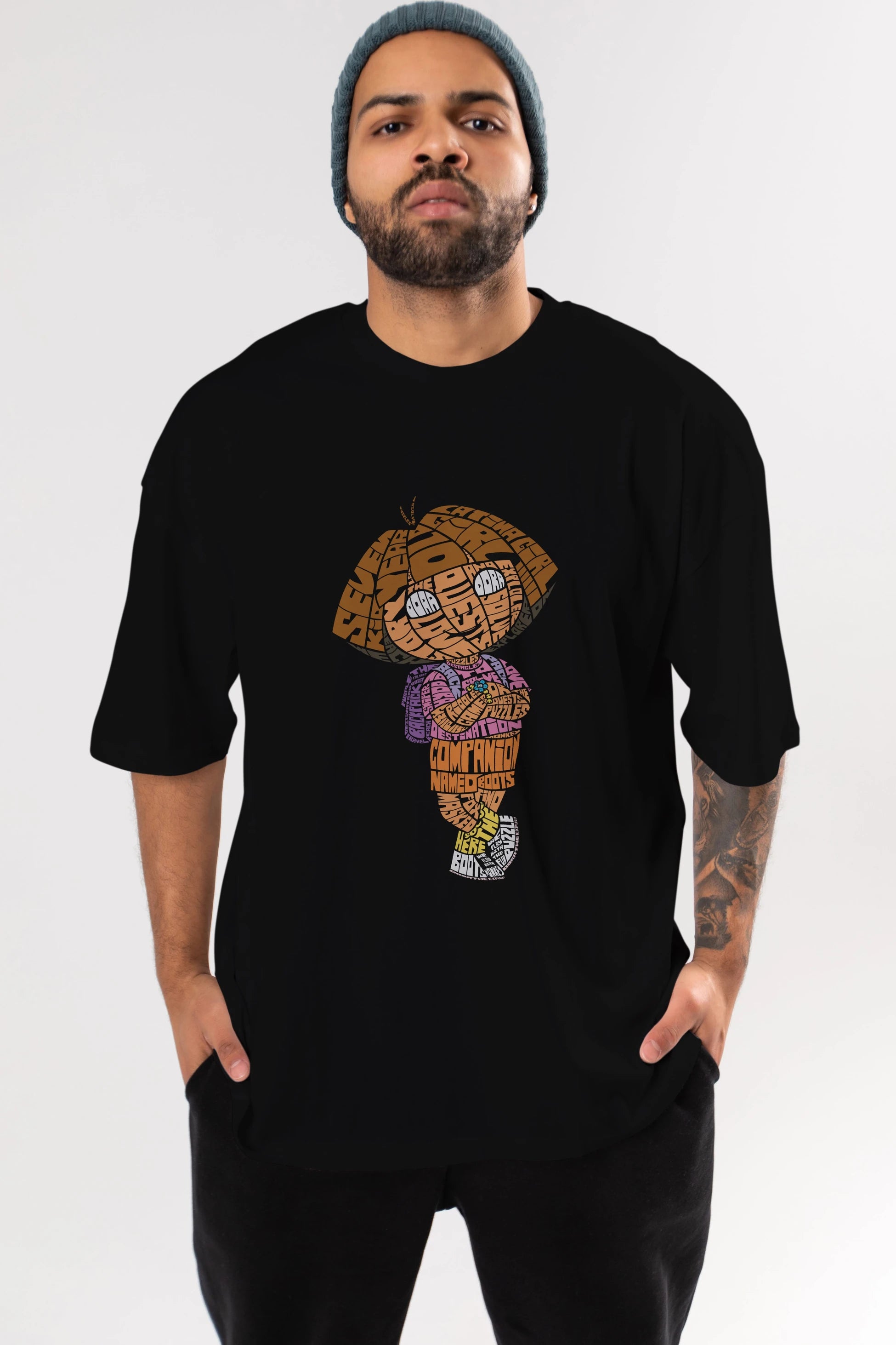 Dora Ön Baskılı Oversize t-shirt %100 pamuk Erkek Kadın Unisex